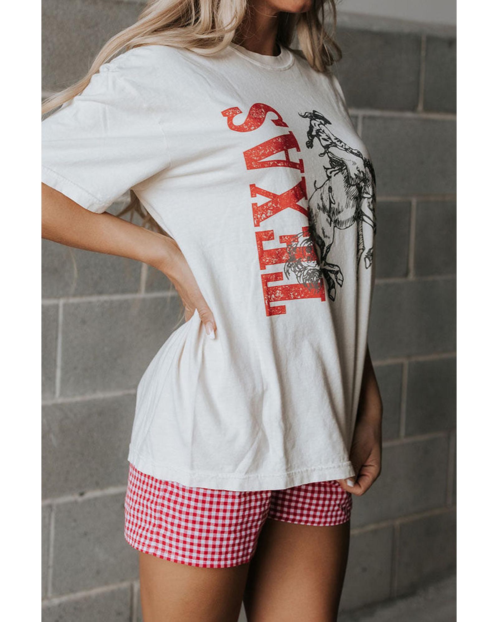 White TEXAS Cowboy Printed Western Fashion T Shirt - XL