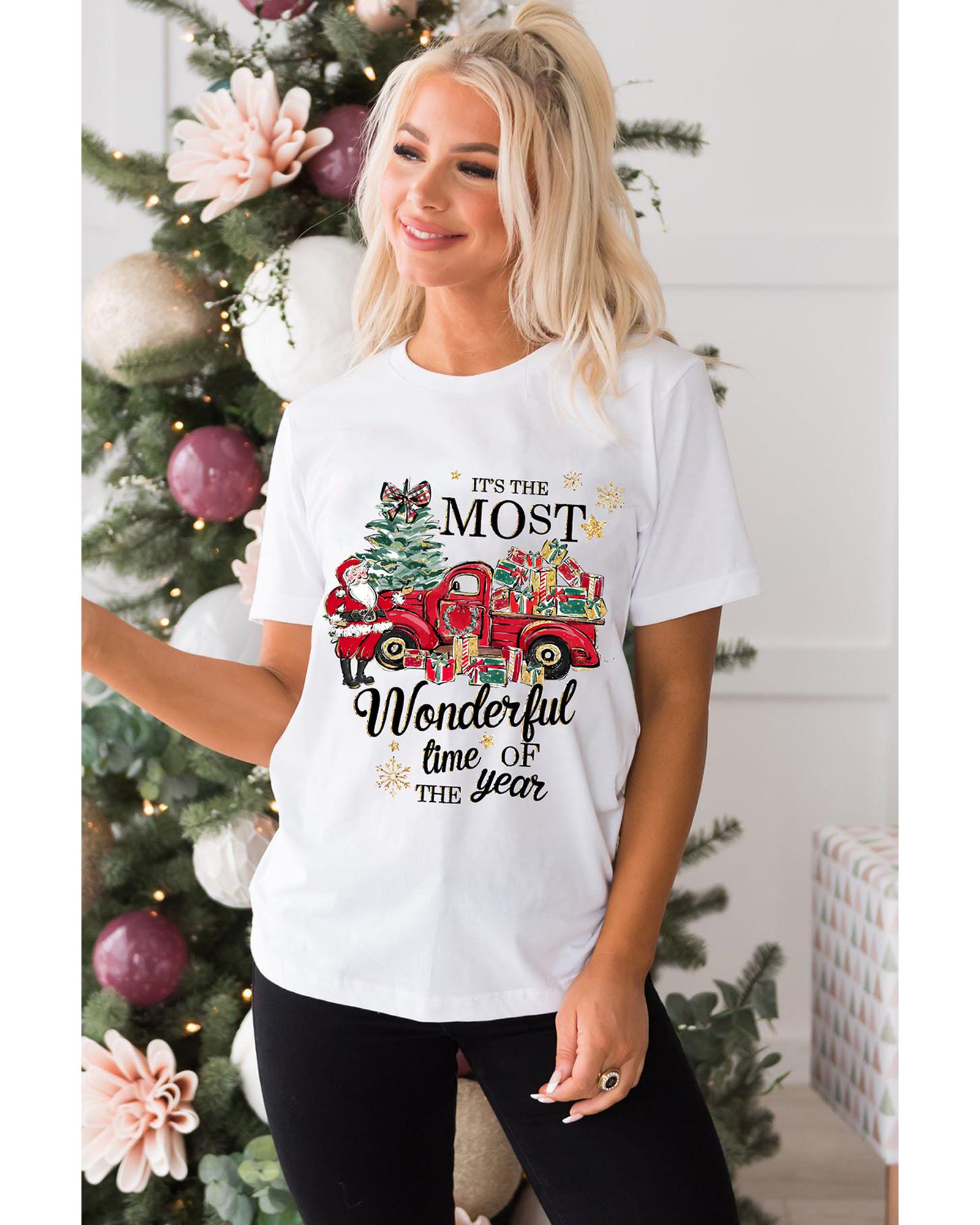 White Christmas Pattern Slogan Print Crew Neck T Shirt - XL