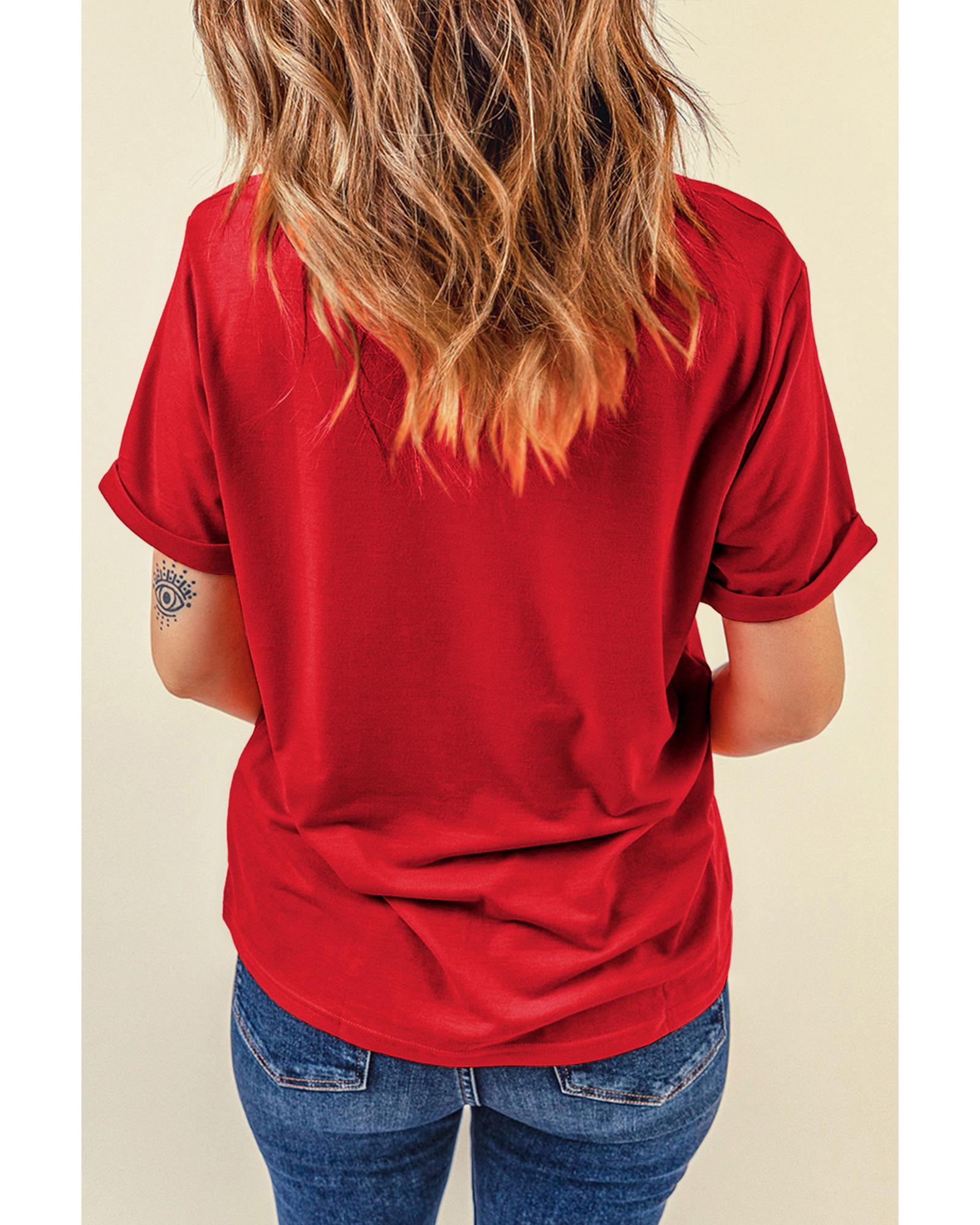 Red Christmas Santa Claus Print Crew Neck T Shirt - M