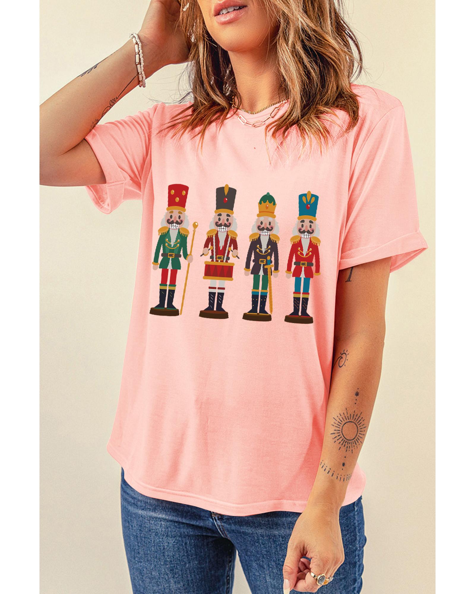 Pink Cute Nutcracker Graphic Crewneck Christmas T Shirt - 2XL