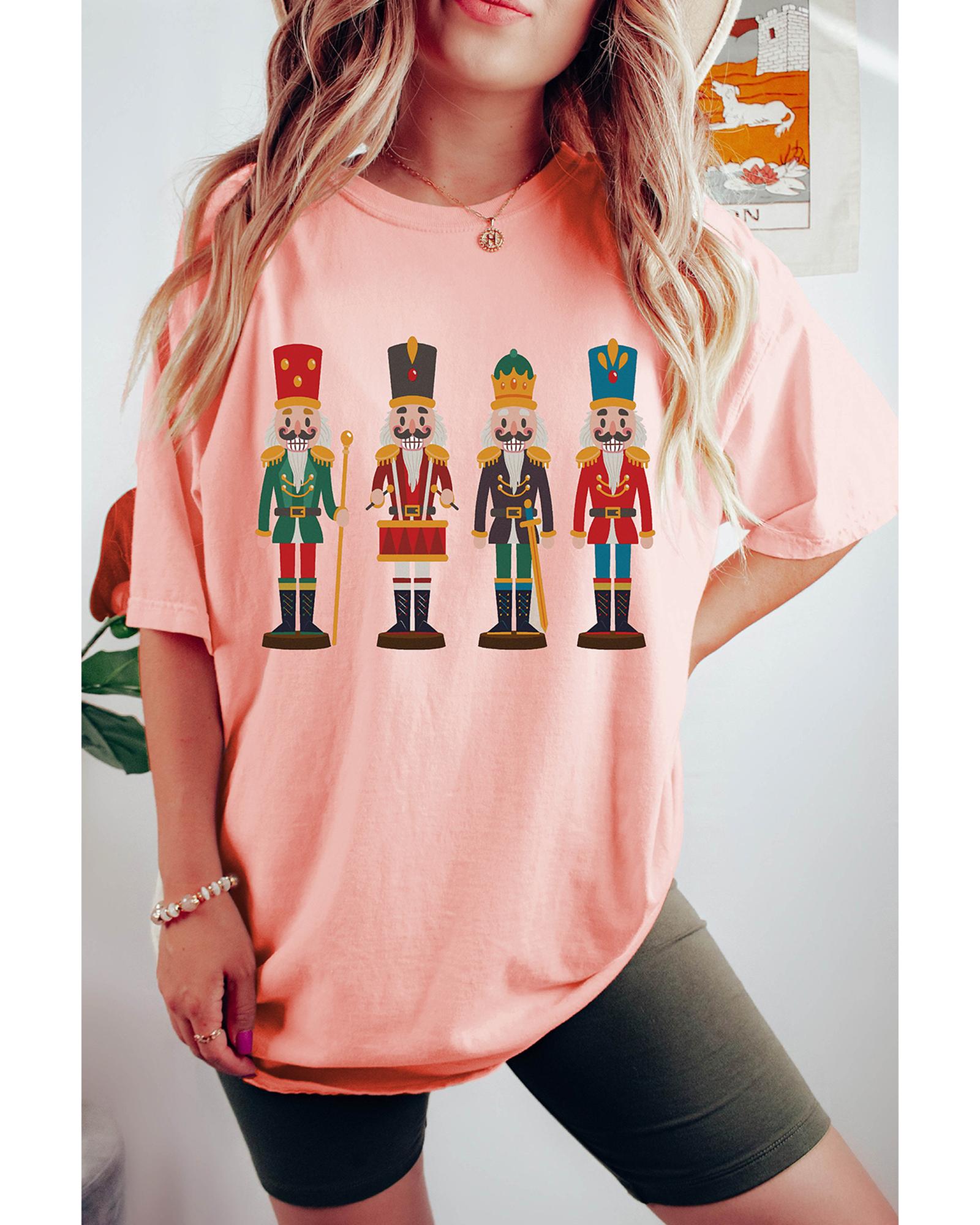 Pink Cute Nutcracker Graphic Crewneck Christmas T Shirt - 2XL