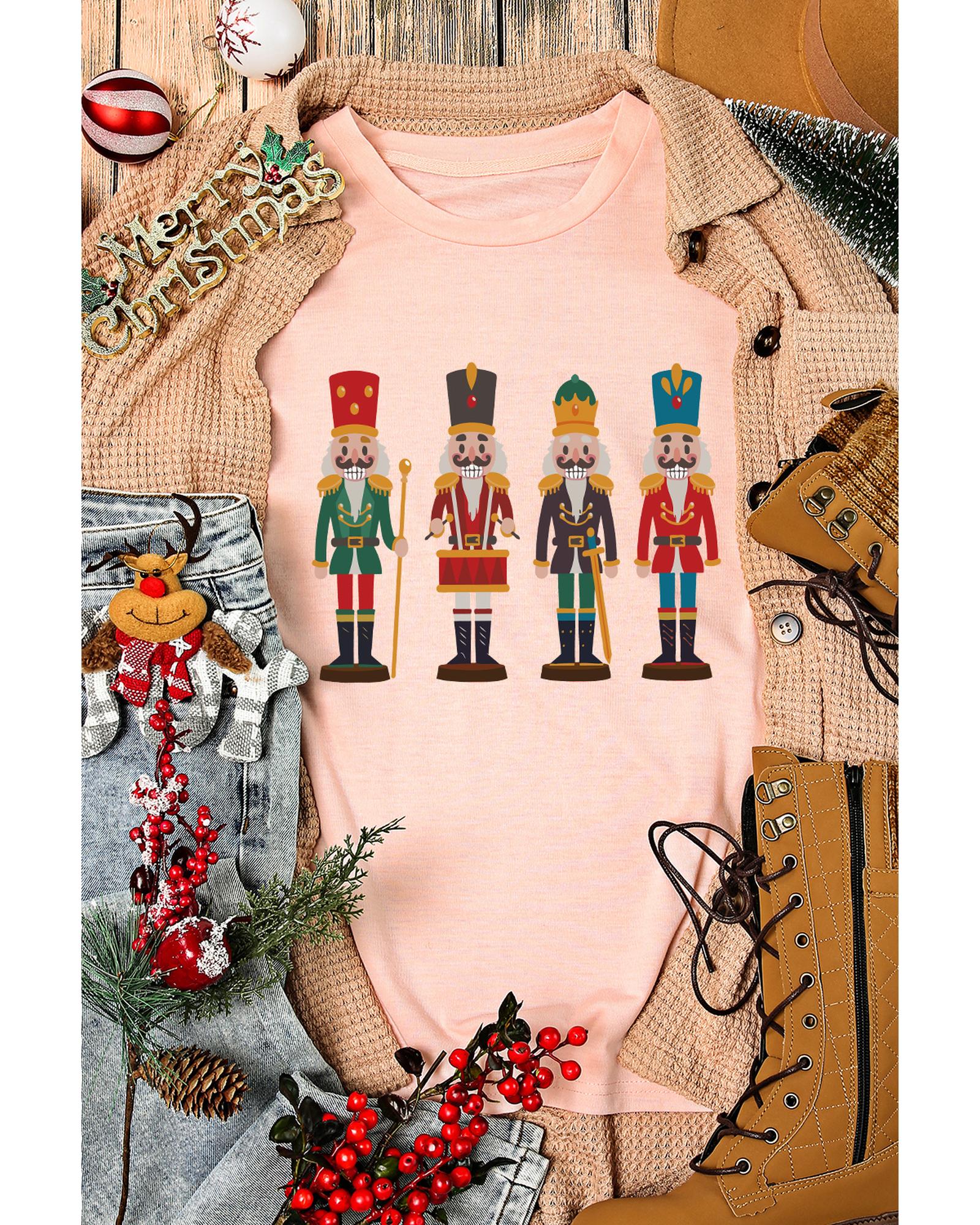 Pink Cute Nutcracker Graphic Crewneck Christmas T Shirt - 2XL