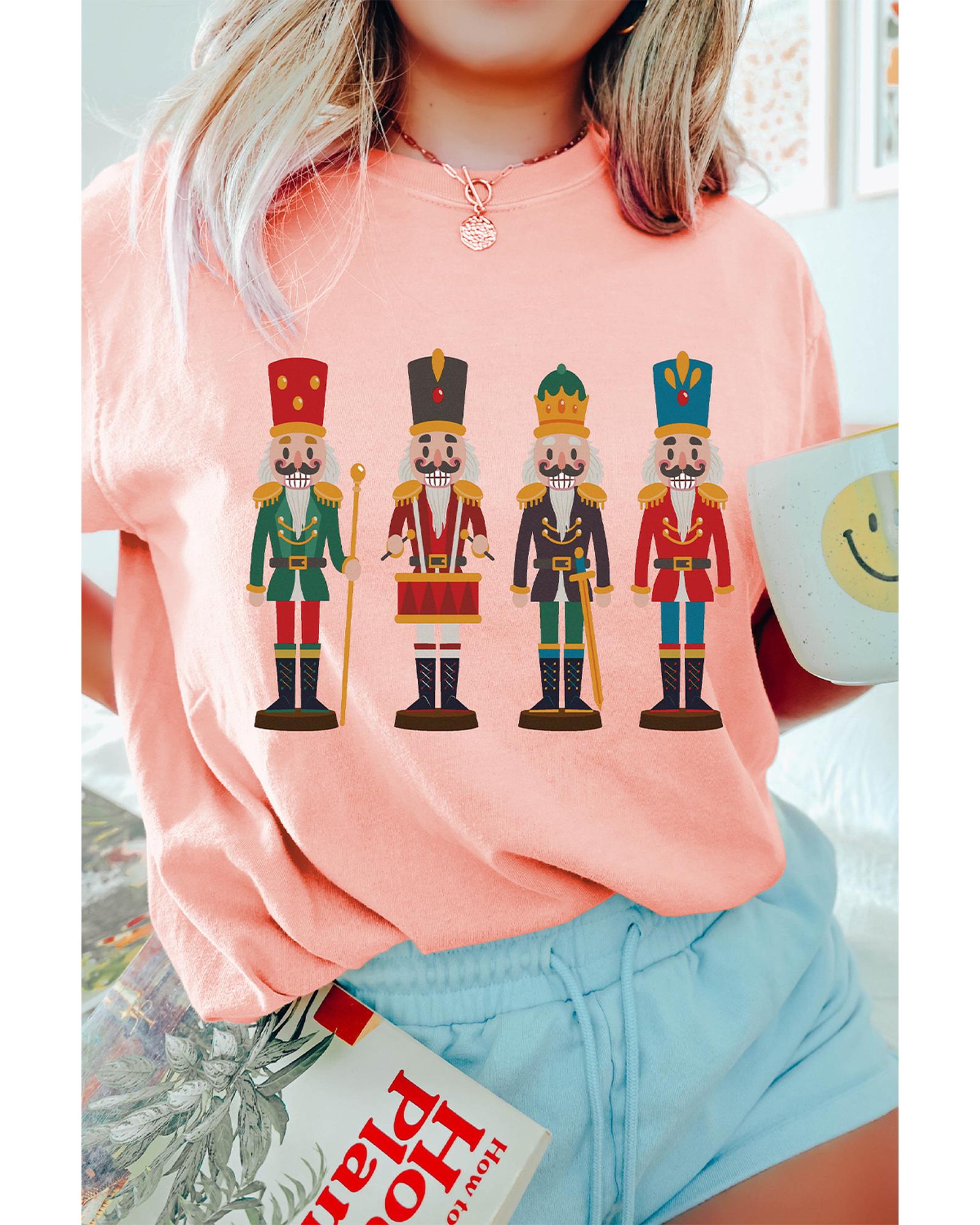 Pink Cute Nutcracker Graphic Crewneck Christmas T Shirt - M