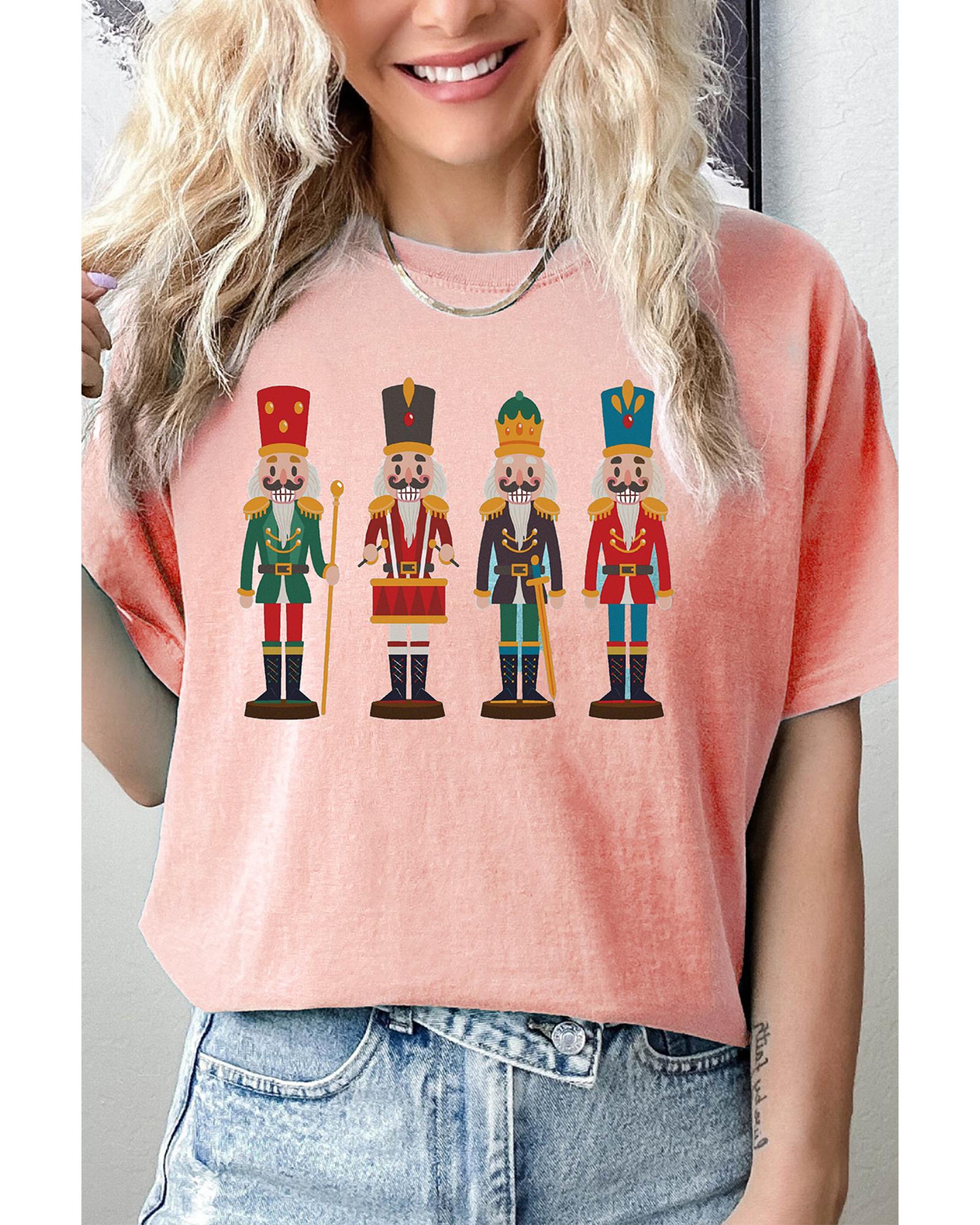 Pink Cute Nutcracker Graphic Crewneck Christmas T Shirt - XL