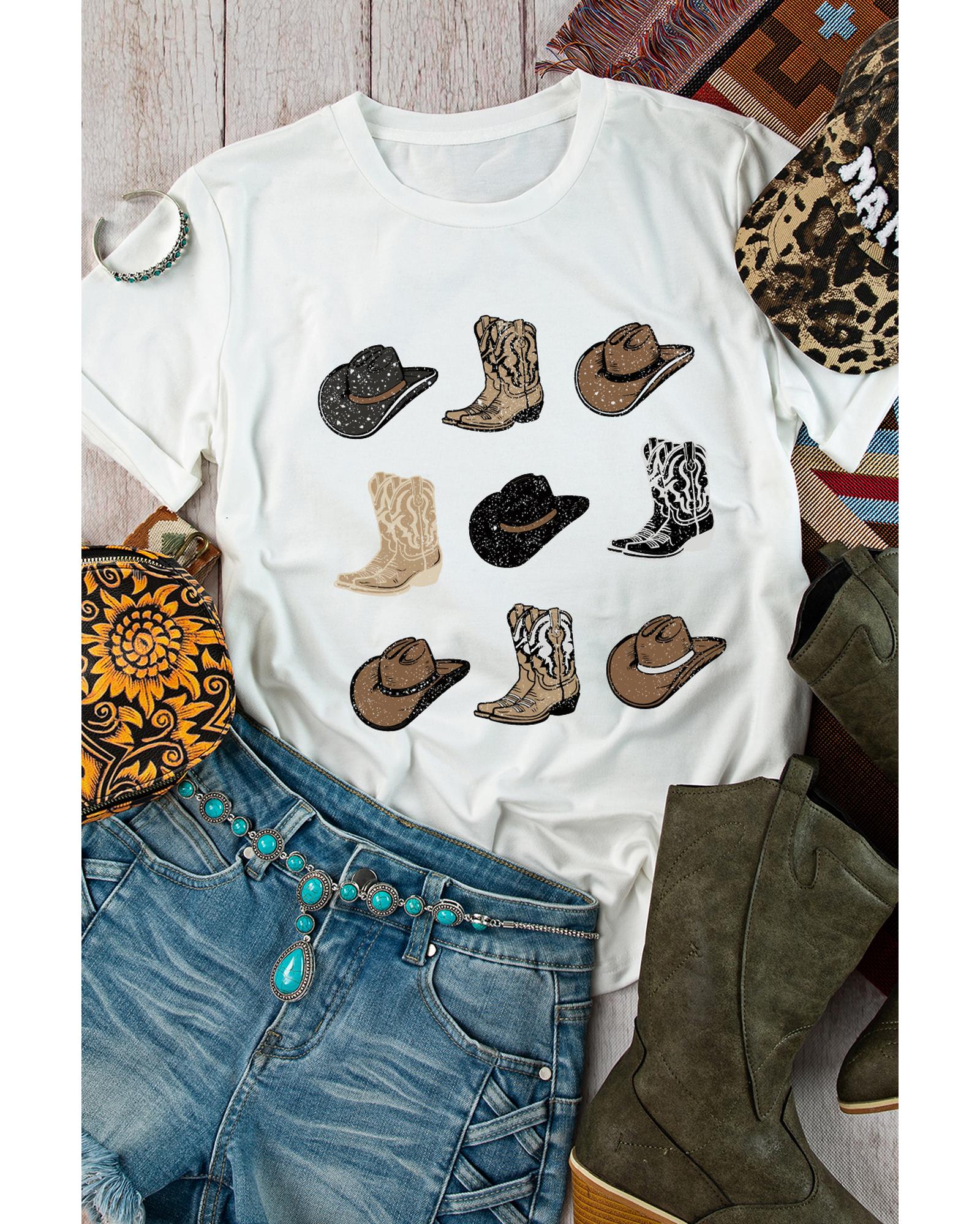 White Cowboys Boots Western Fashion Print T Shirt - 3XL