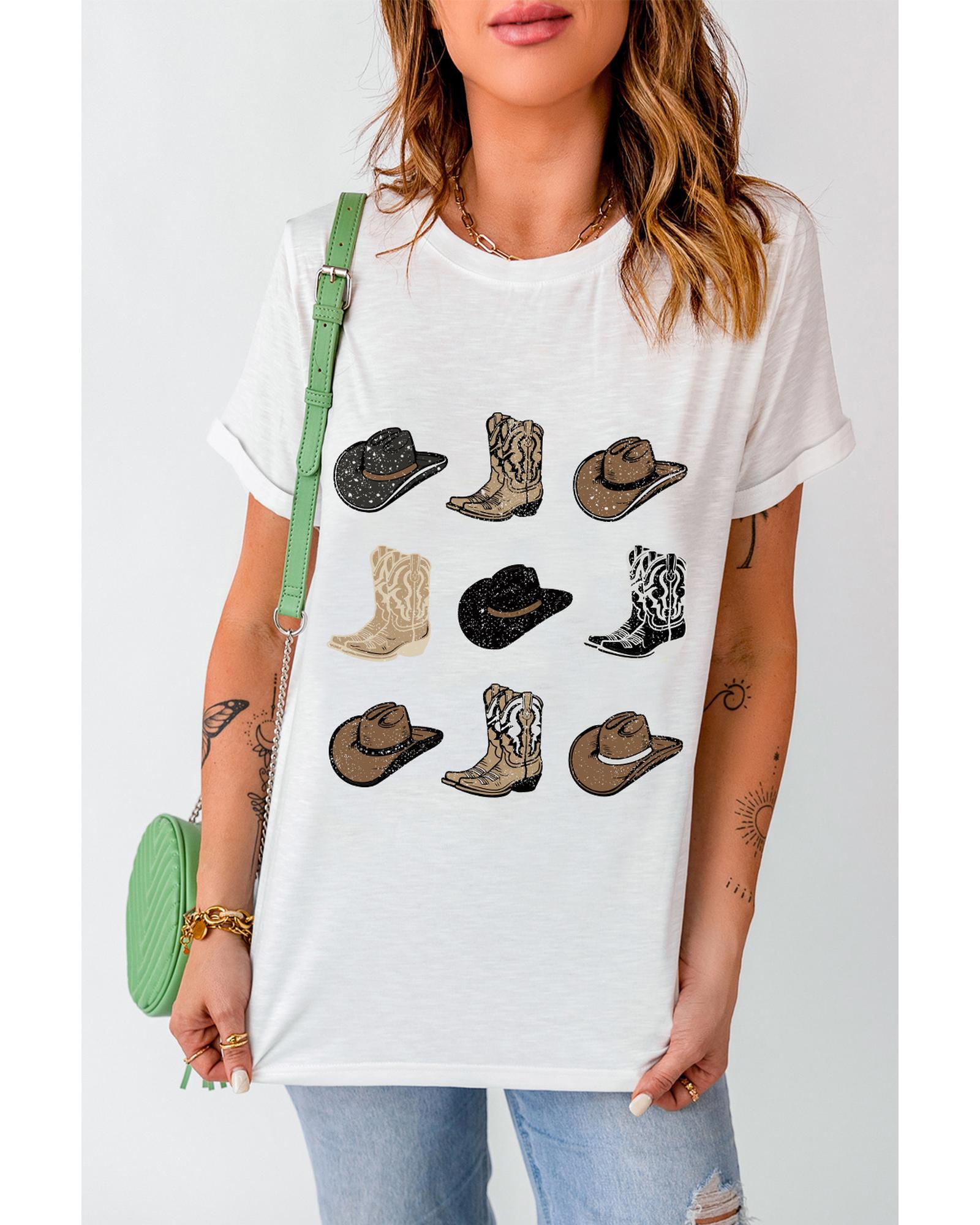 White Cowboys Boots Western Fashion Print T Shirt - XL