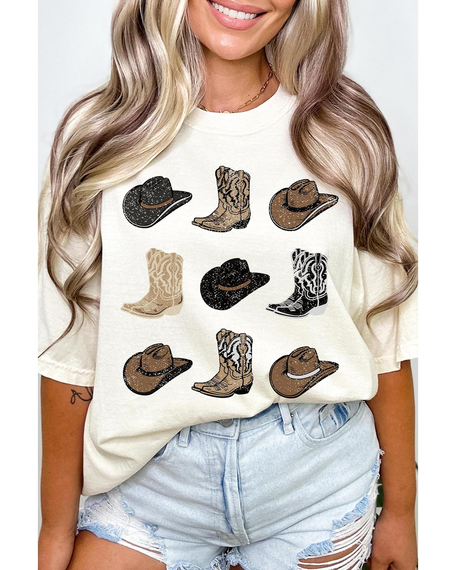 White Cowboys Boots Western Fashion Print T Shirt - XL