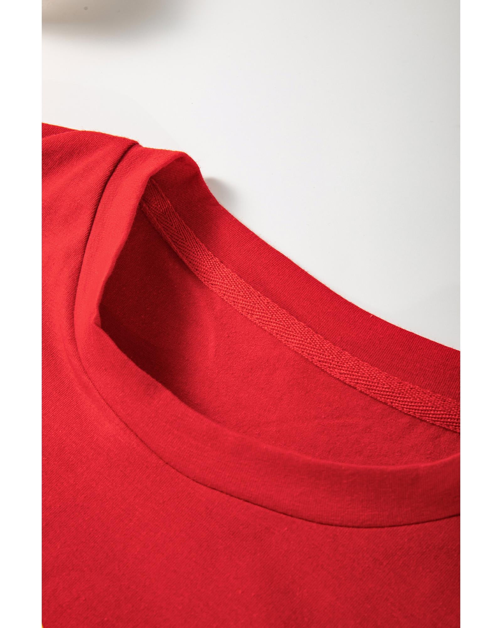 Red Christmas Tree Snowman Printed Crewneck T Shirt - M