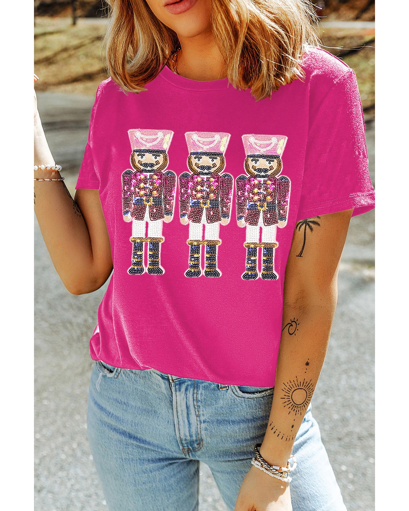 Rose Red Nutcracker Graphic Christmas Holiday T Shirt - M