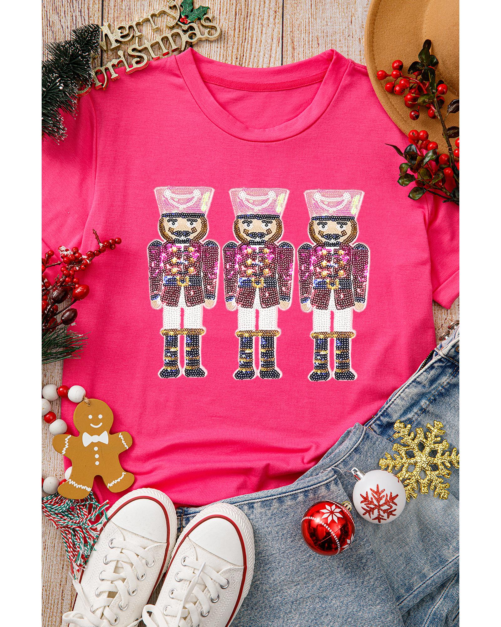 Rose Red Nutcracker Graphic Christmas Holiday T Shirt - M