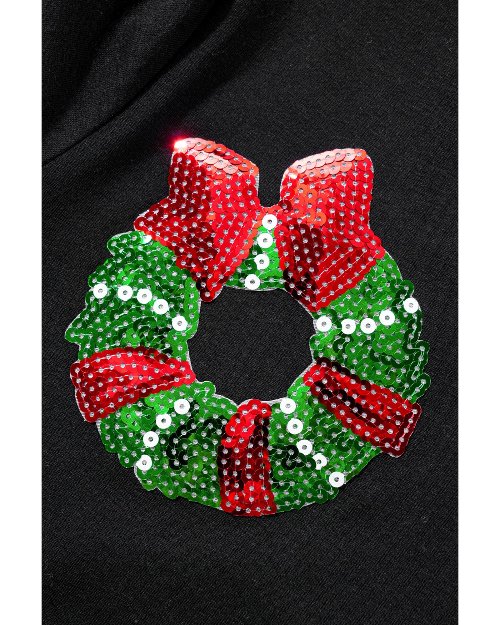Black Sequin Christmas Essentials Graphic Crewneck T Shirt - M