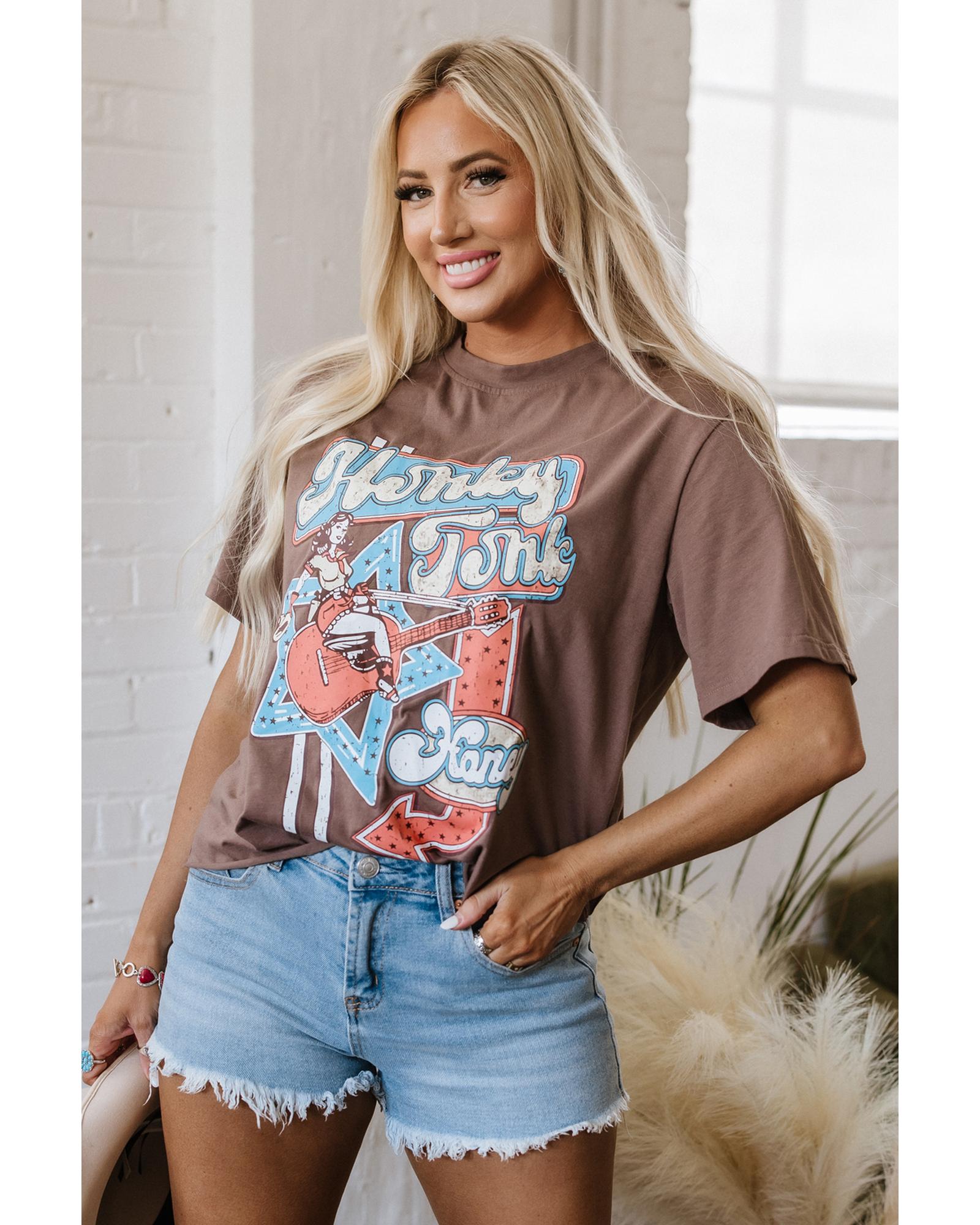 Chicory Coffee Honky Tonk Honey Graphic Crew Neck Western Fashion Tee - L