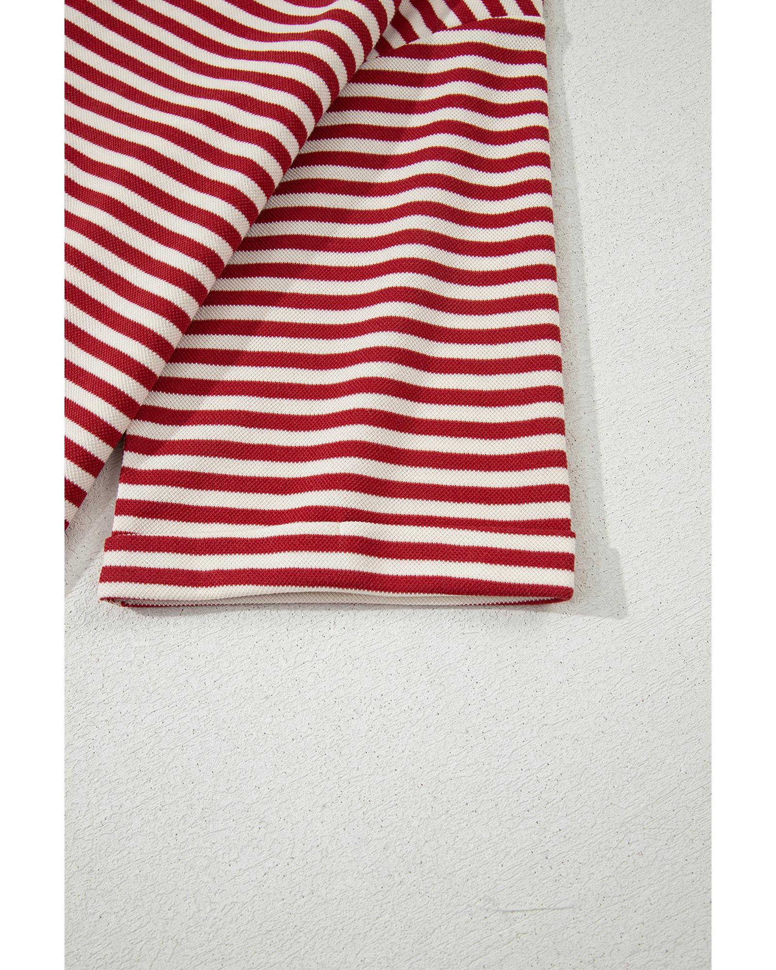 Red Stripe Bowknot Cutout Back Drop Shoulder Wide Bracelet Sleeve Loose Tee - XL