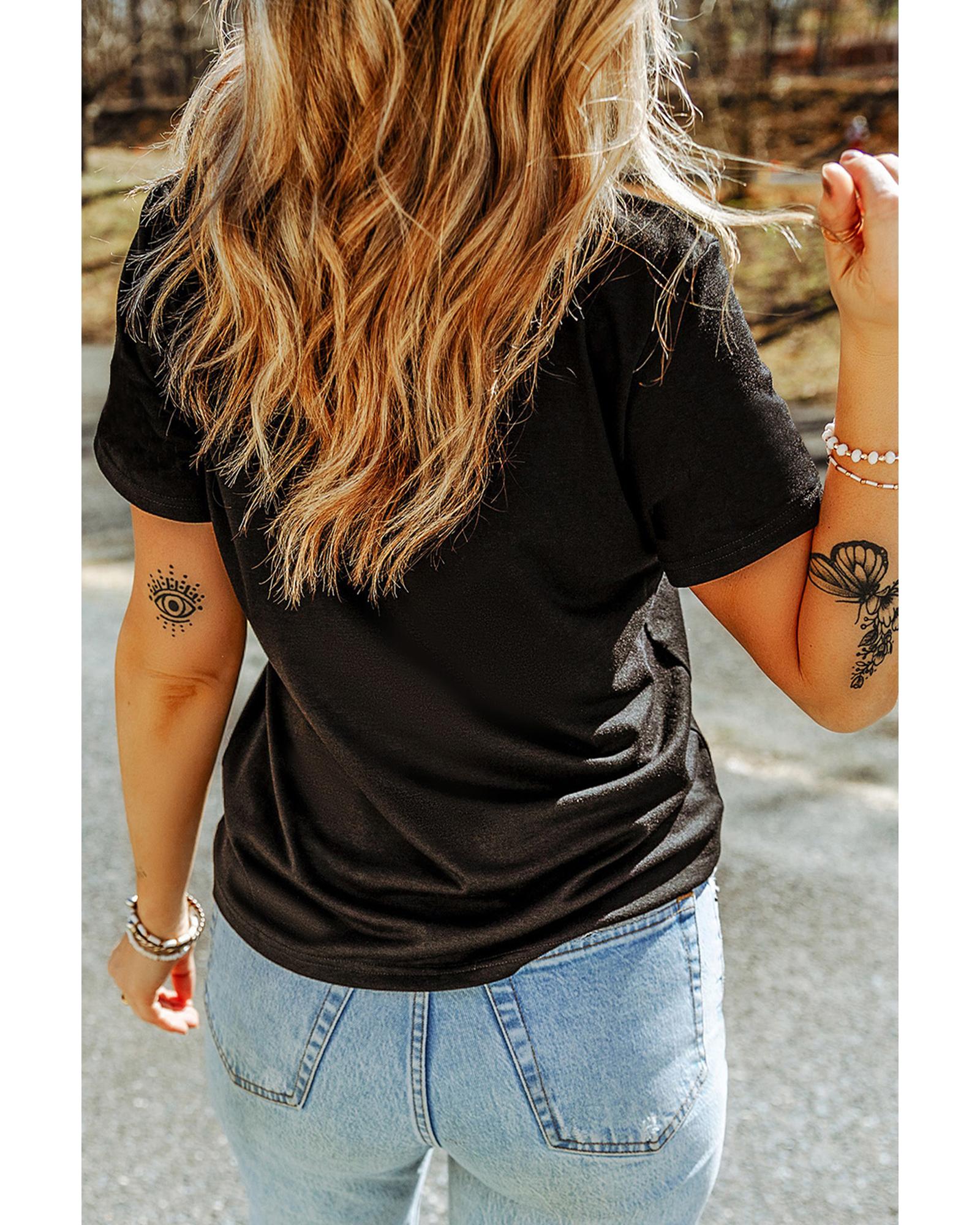 Black Western Fashion Geometric Embroidered T Shirt - XL