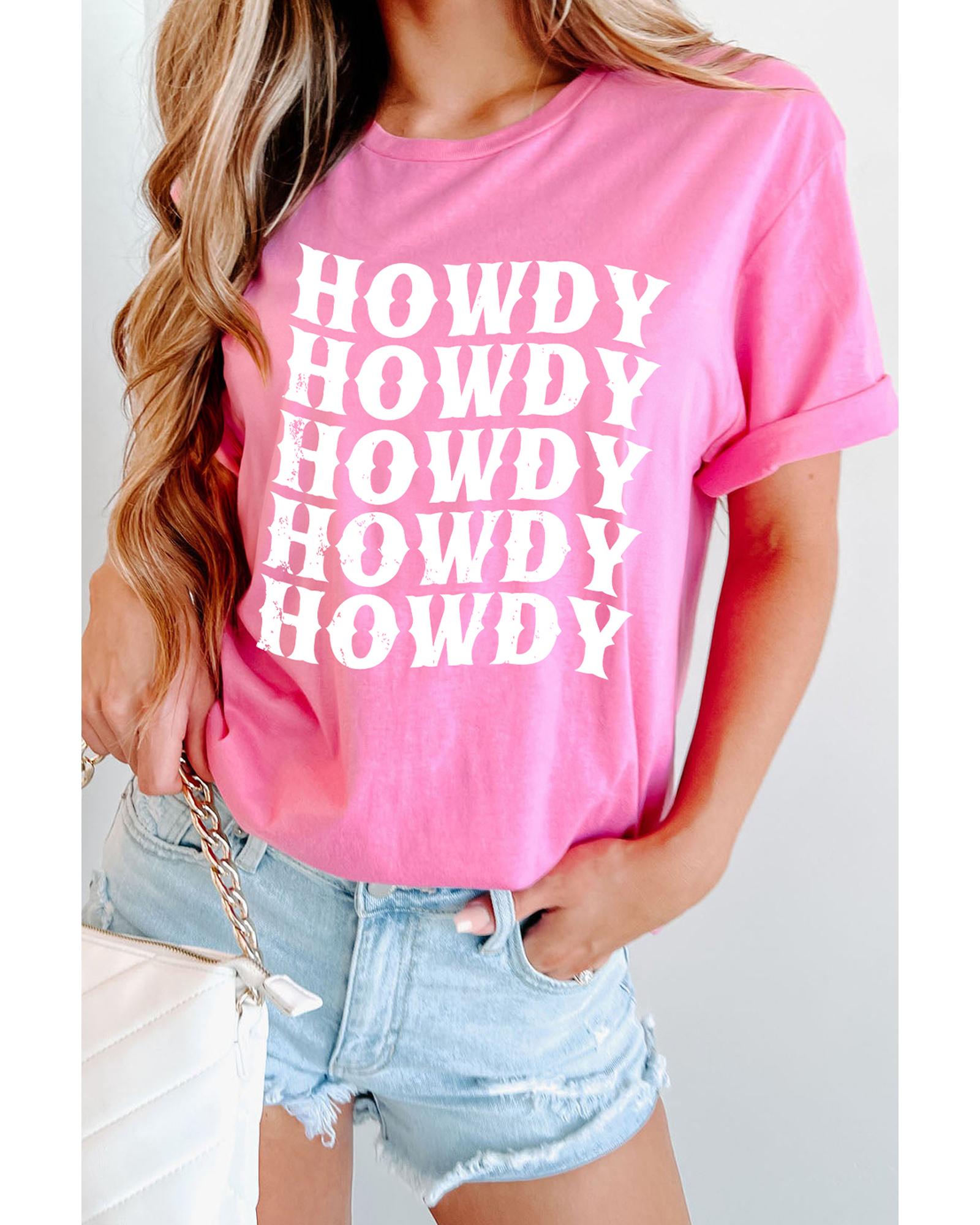 Sachet Pink HOWDY Graphic Western Crew Neck Tee - L