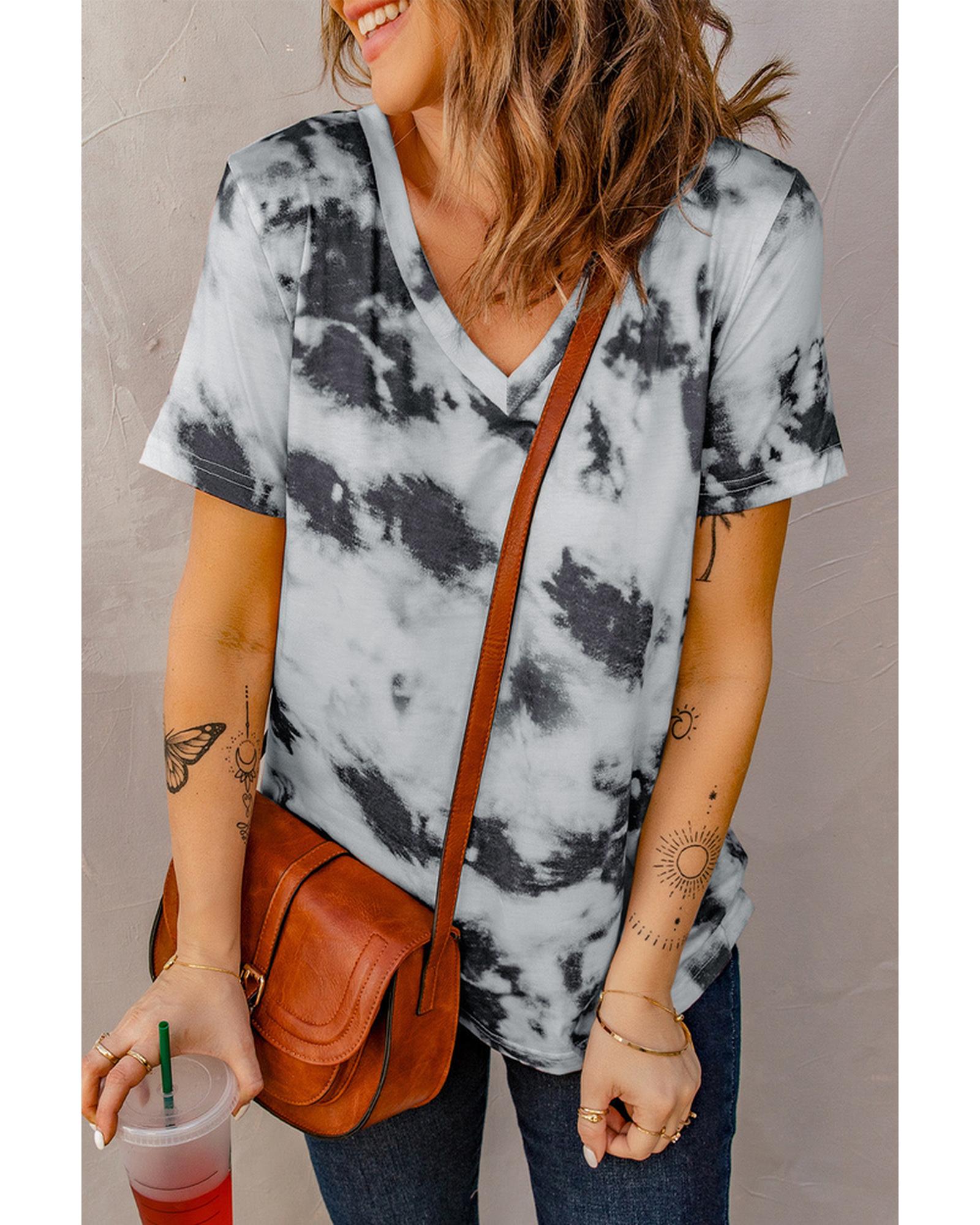 Azura Exchange V Neck Tie-dye T-shirt - L