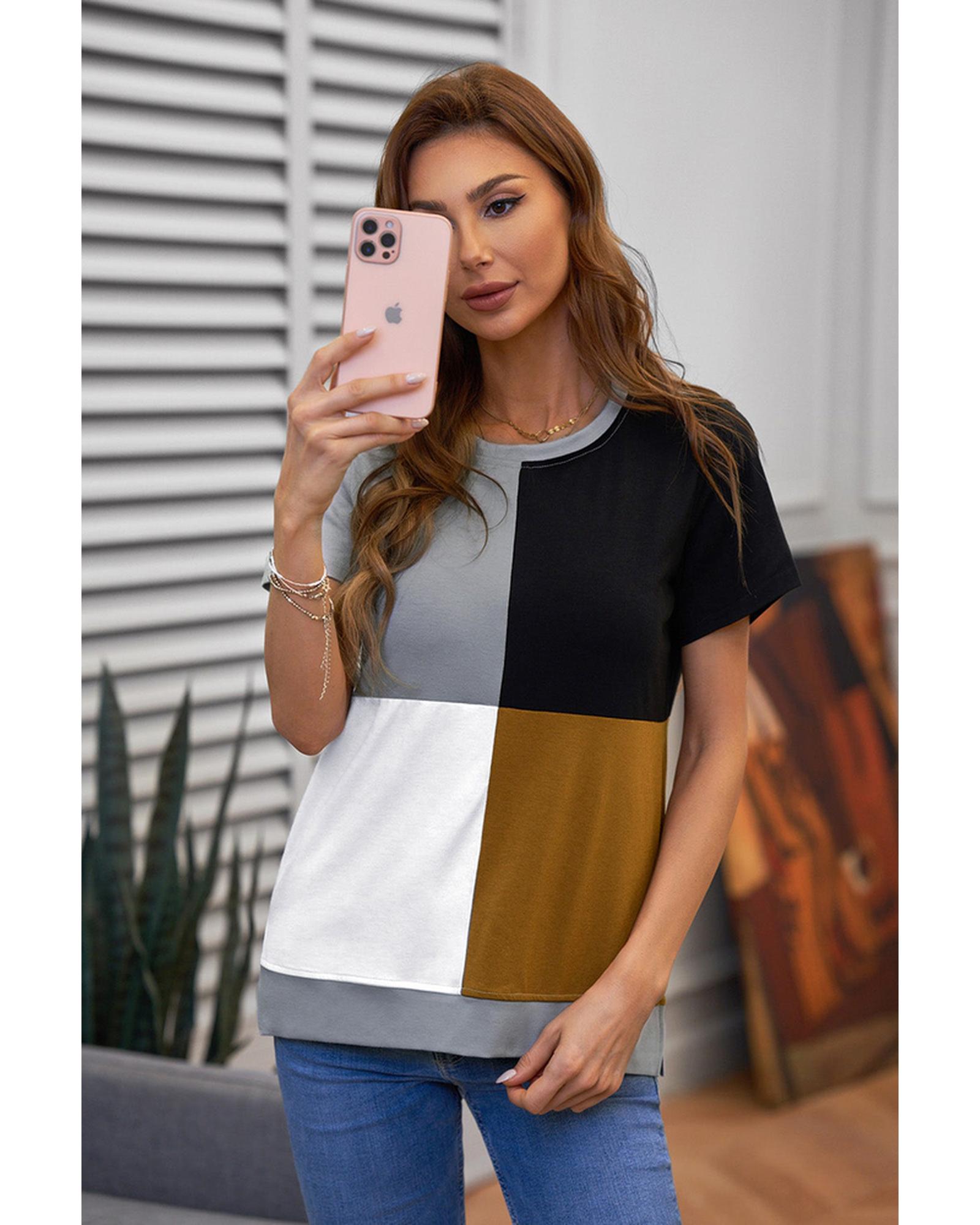 Azura Exchange Luxury Colorblock T-Shirt with Slits. - M