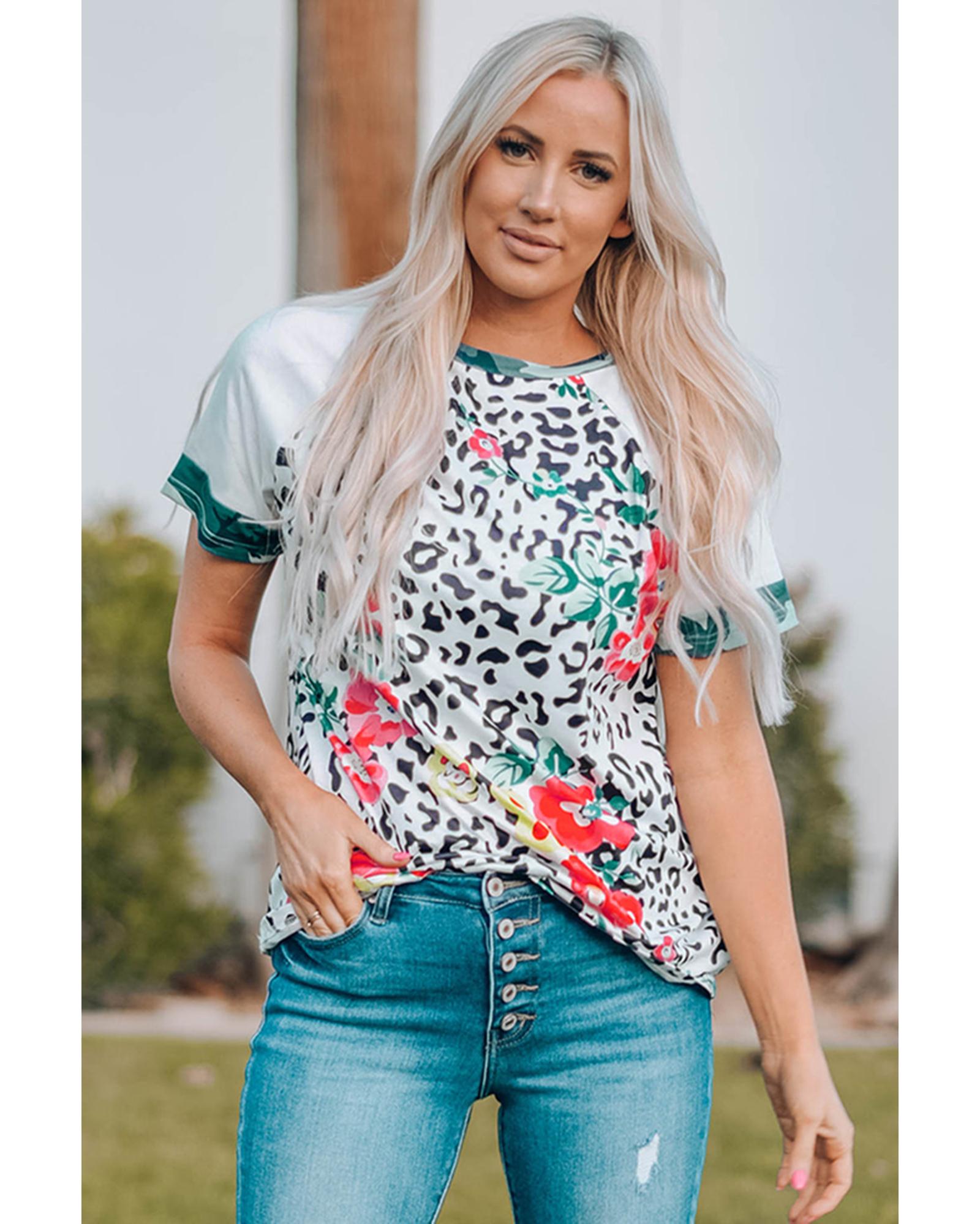 Azura Exchange Floral Camouflage Raglan Sleeve T-shirt - 2XL