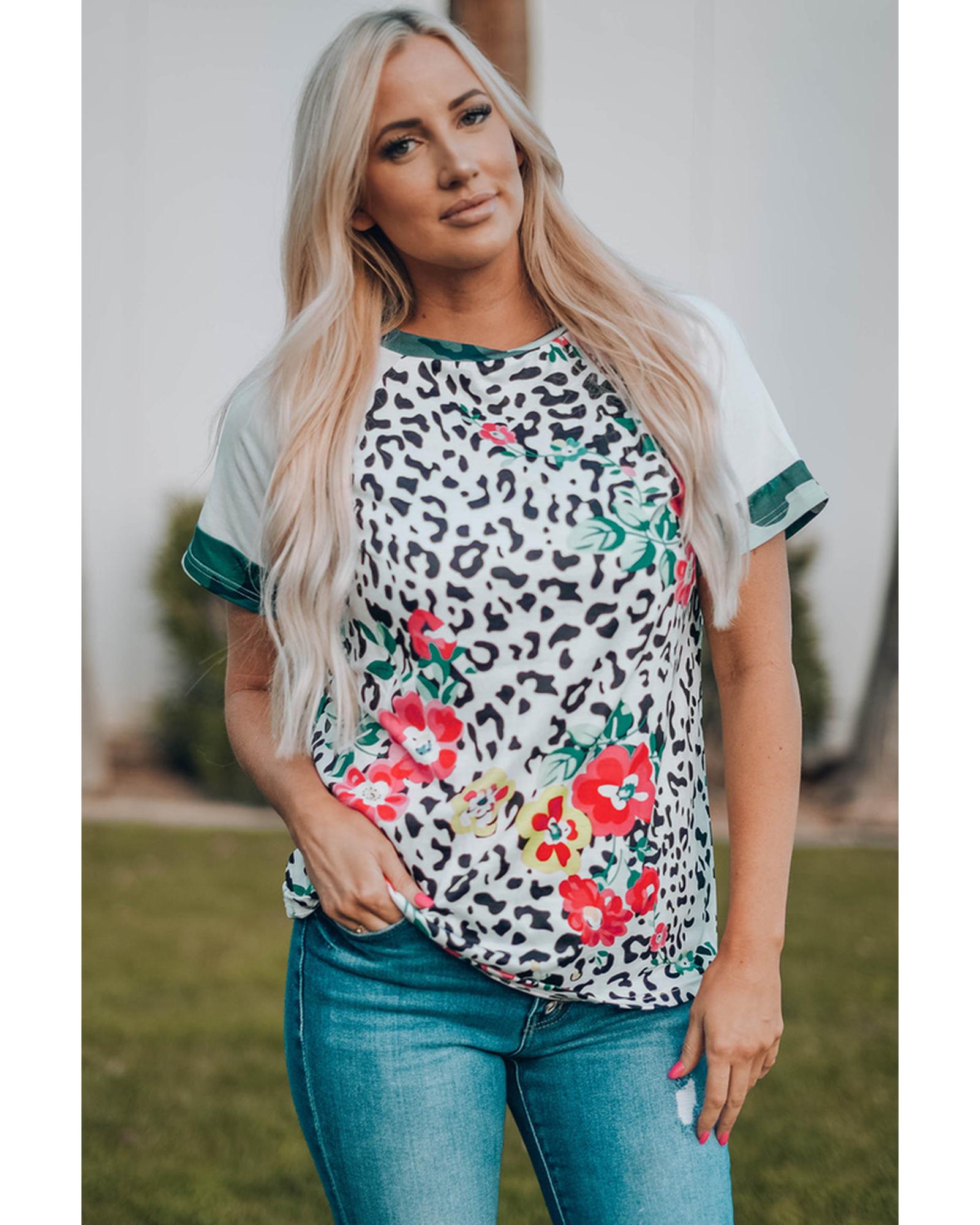 Azura Exchange Floral Camouflage Raglan Sleeve T-shirt - M