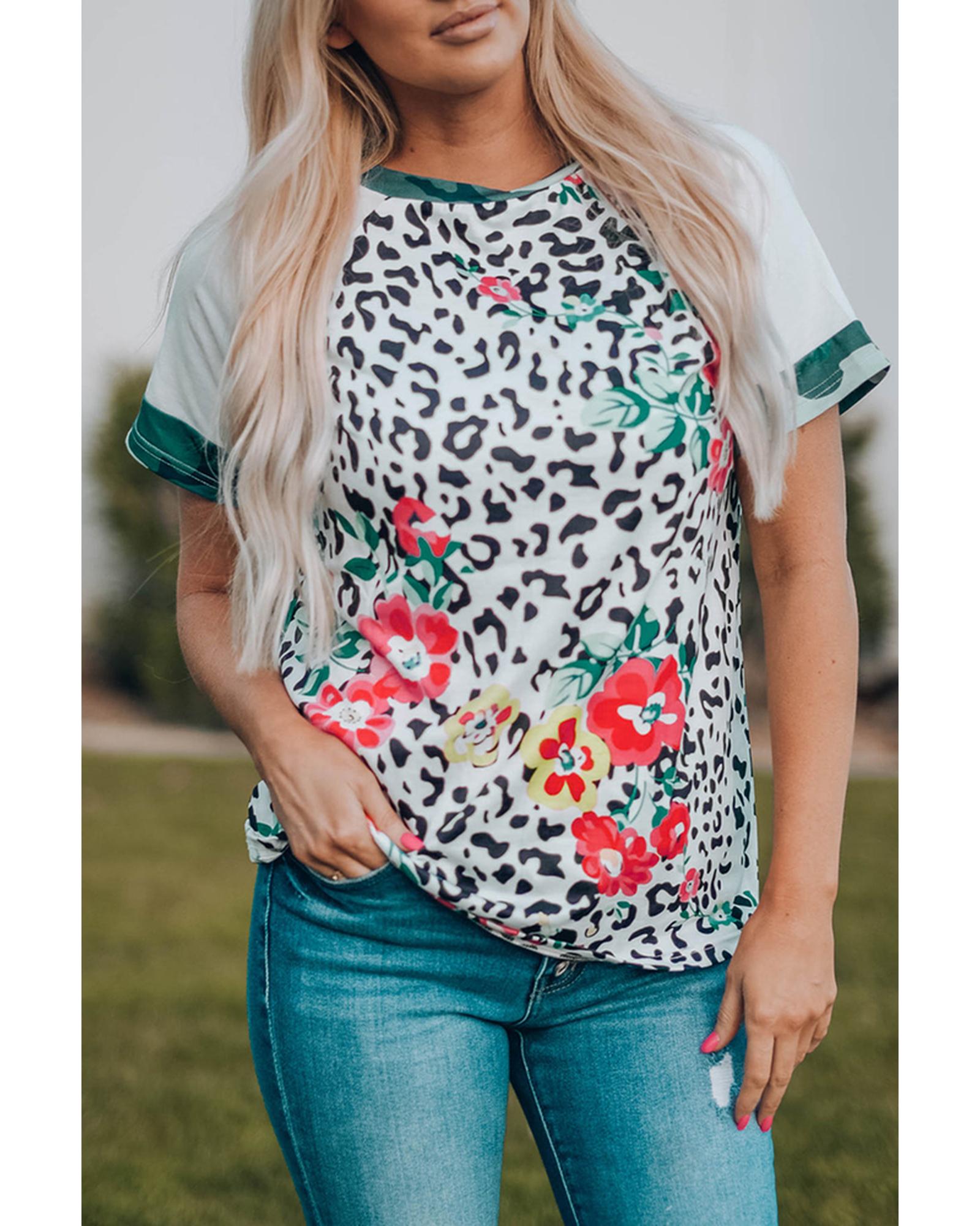 Azura Exchange Floral Camouflage Raglan Sleeve T-shirt - M
