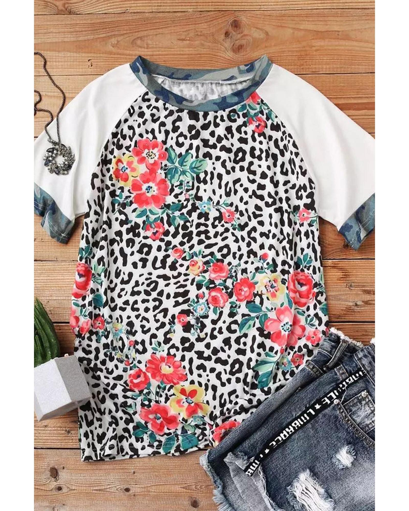 Azura Exchange Floral Camouflage Raglan Sleeve T-shirt - M