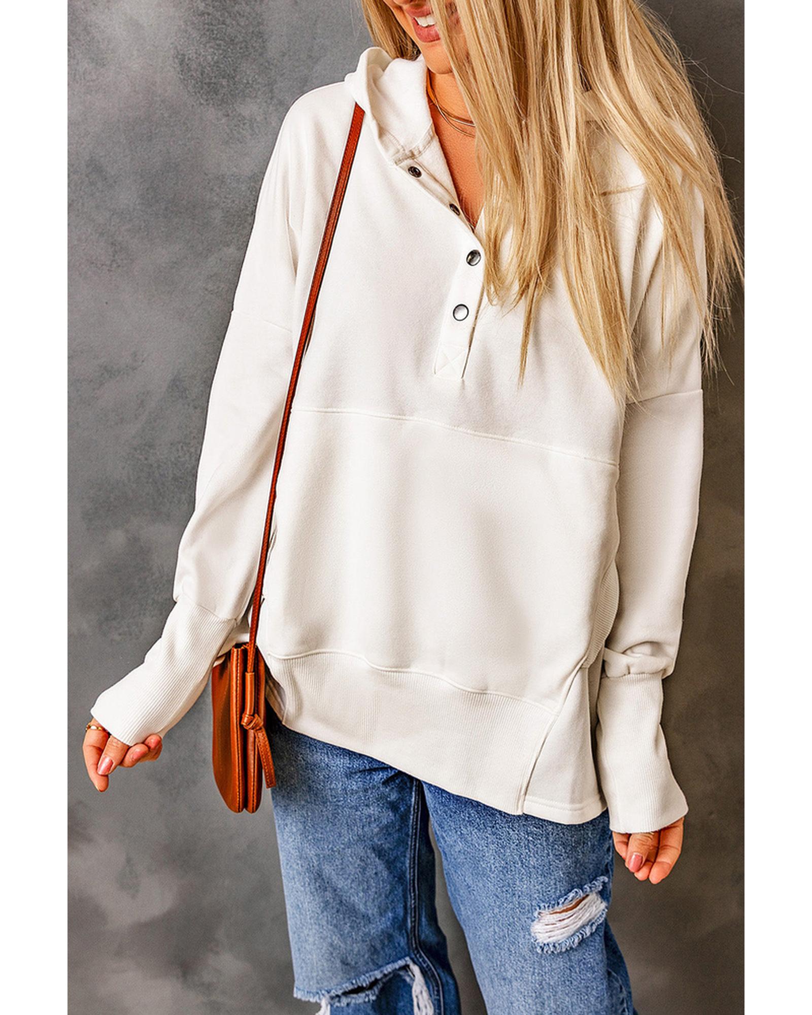 Azura Exchange Batwing Sleeve Henley Hoodie with Pockets - L