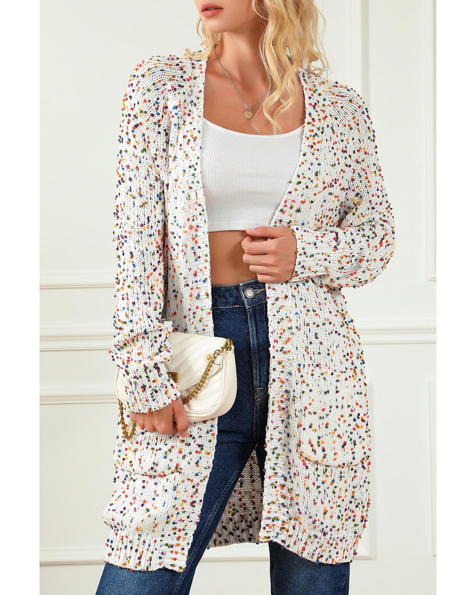 White Rainbow Popcorn Speckles Open Front Cardigan - S