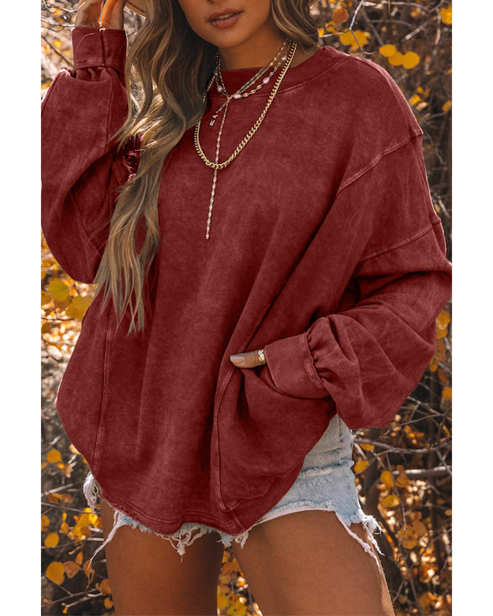 Red Exposed Seam Twist Open Back Oversized Sweatshirt - XL