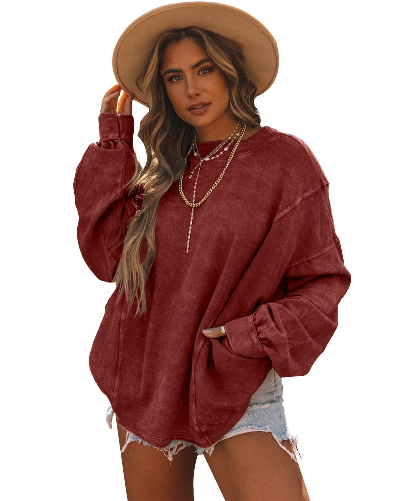 Red Exposed Seam Twist Open Back Oversized Sweatshirt - XL