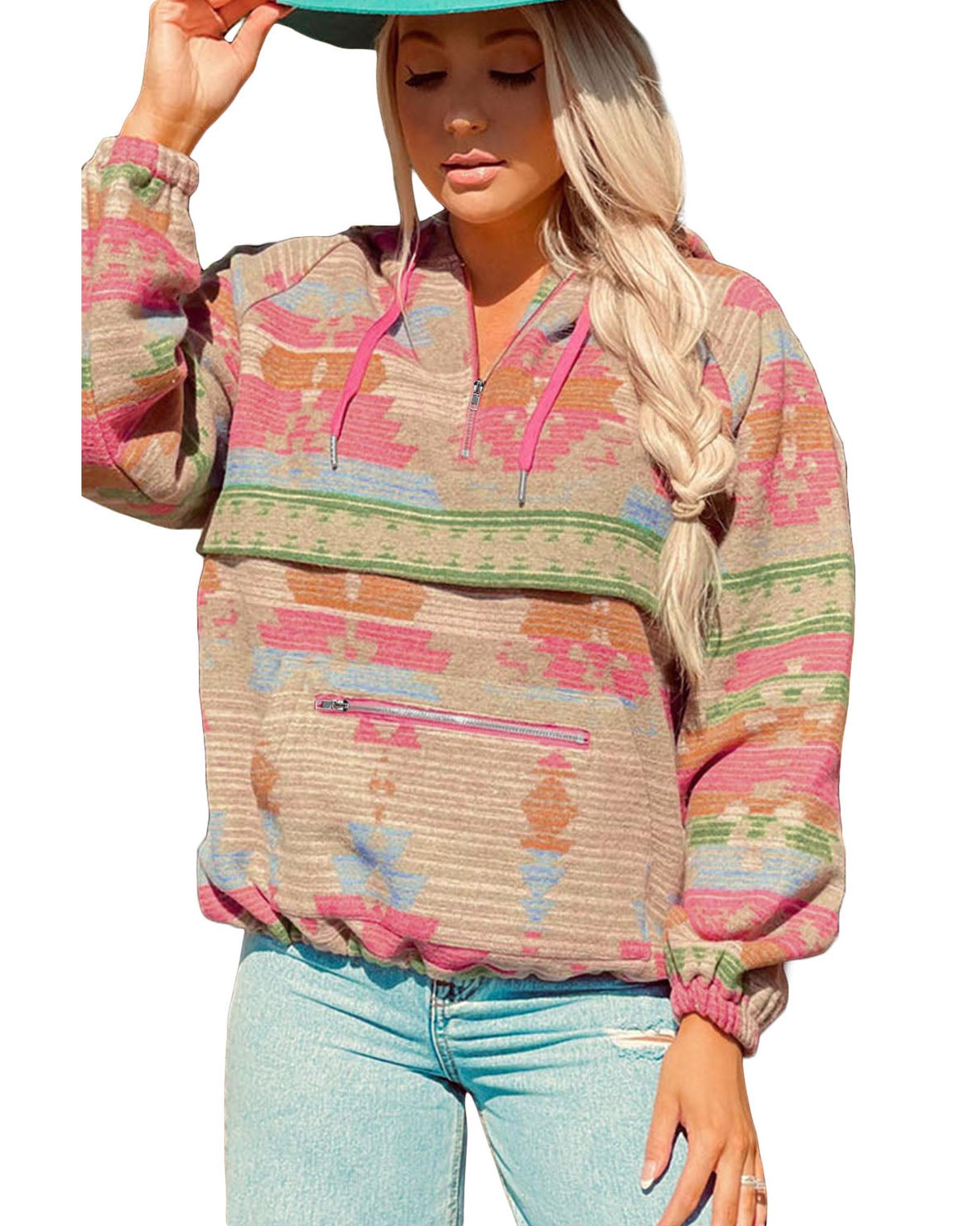 Azura Exchange Printed Kangaroo Pocket Zipped Hoodie - L