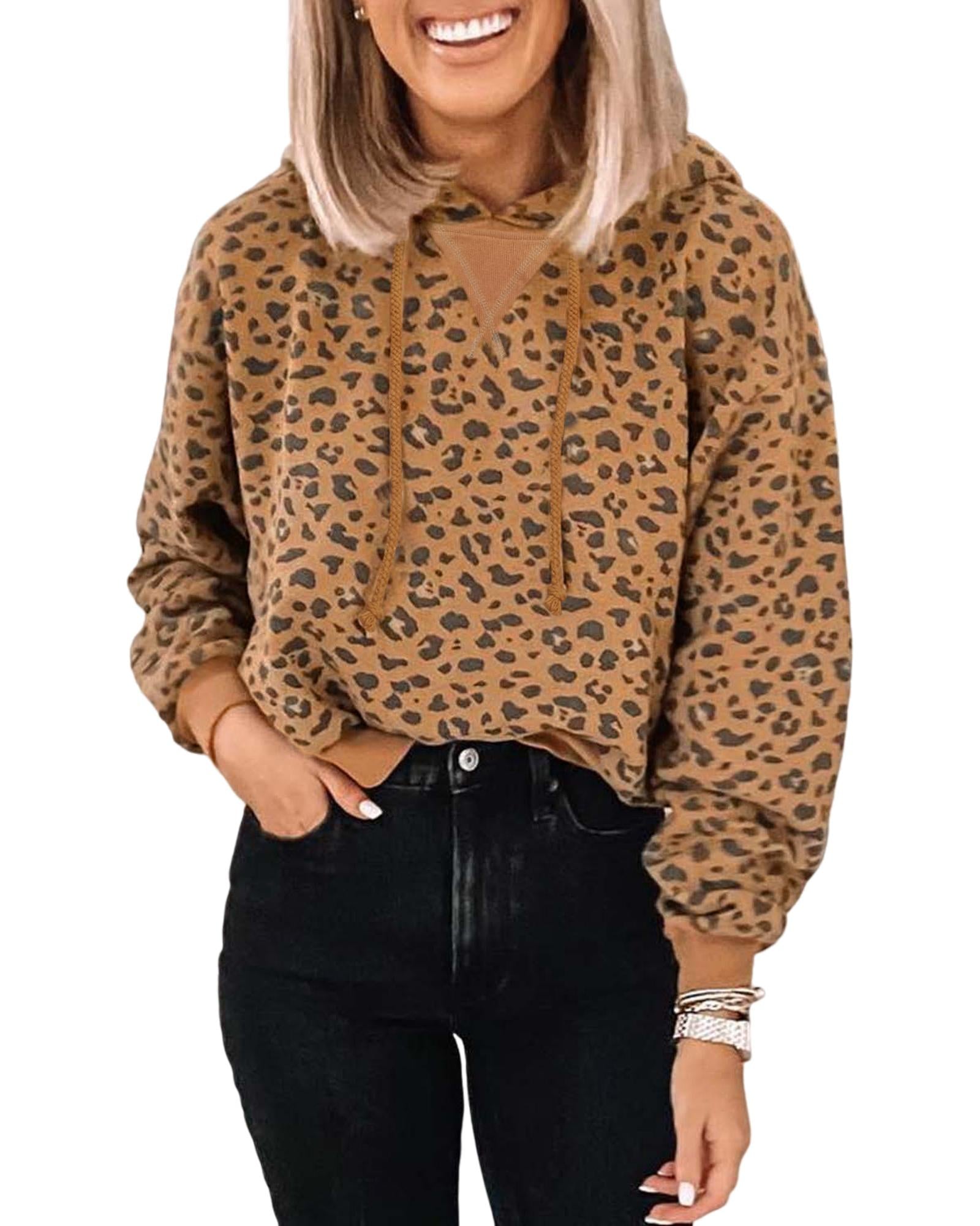 Azura Exchange Leopard Long Sleeve Cropped Hoodie - L