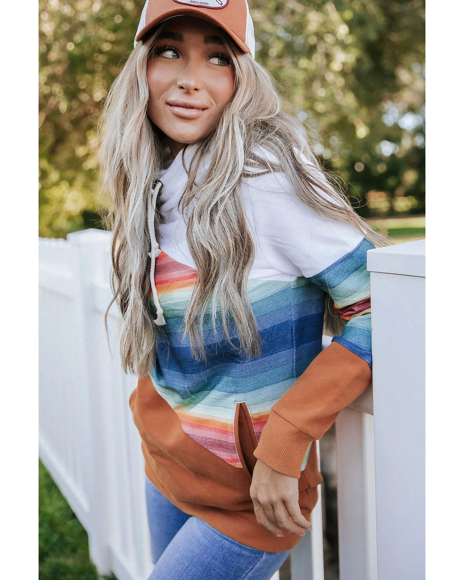 Azura Exchange Striped Colorblock Pocketed Hoodie - L