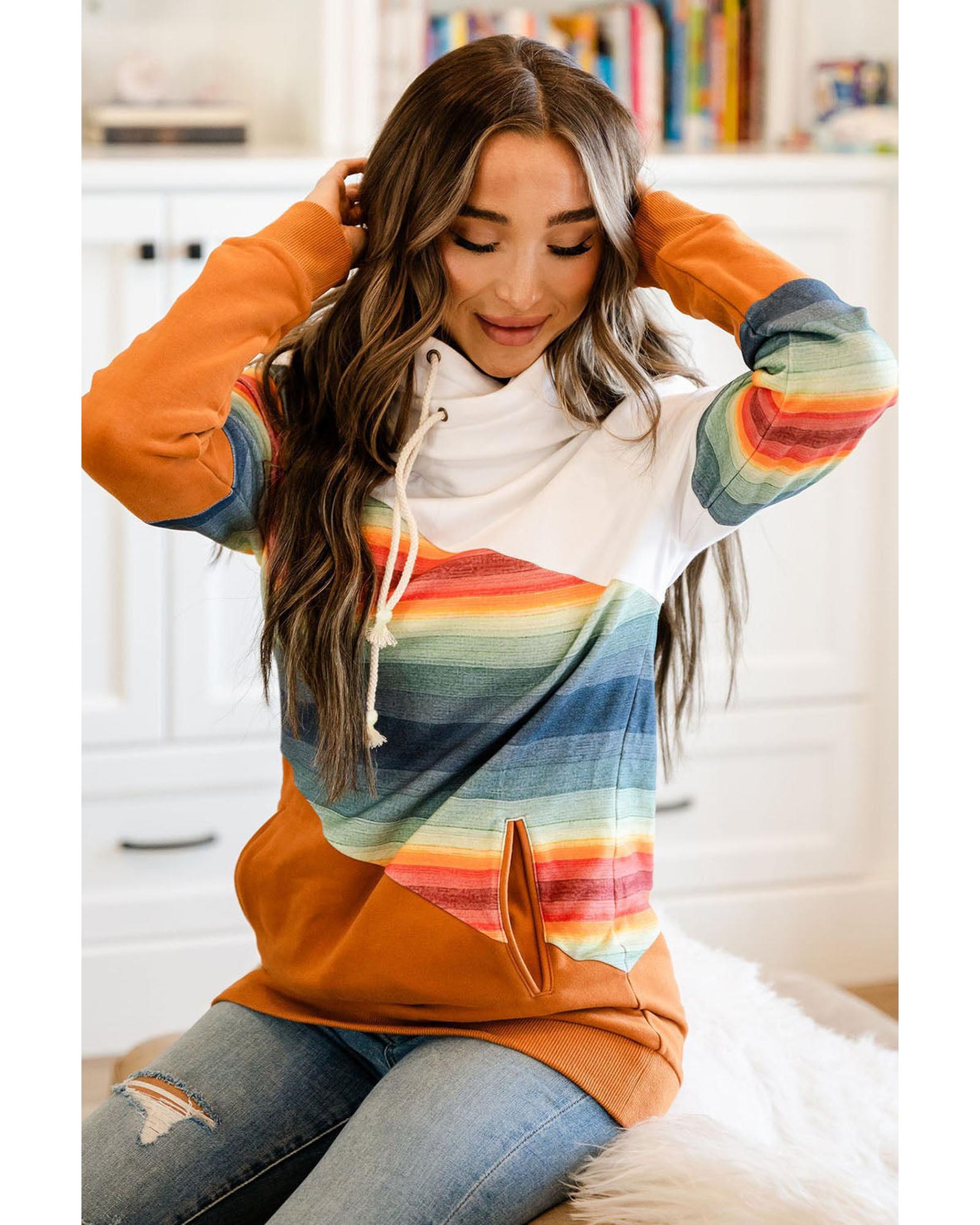 Azura Exchange Striped Colorblock Pocketed Hoodie - L
