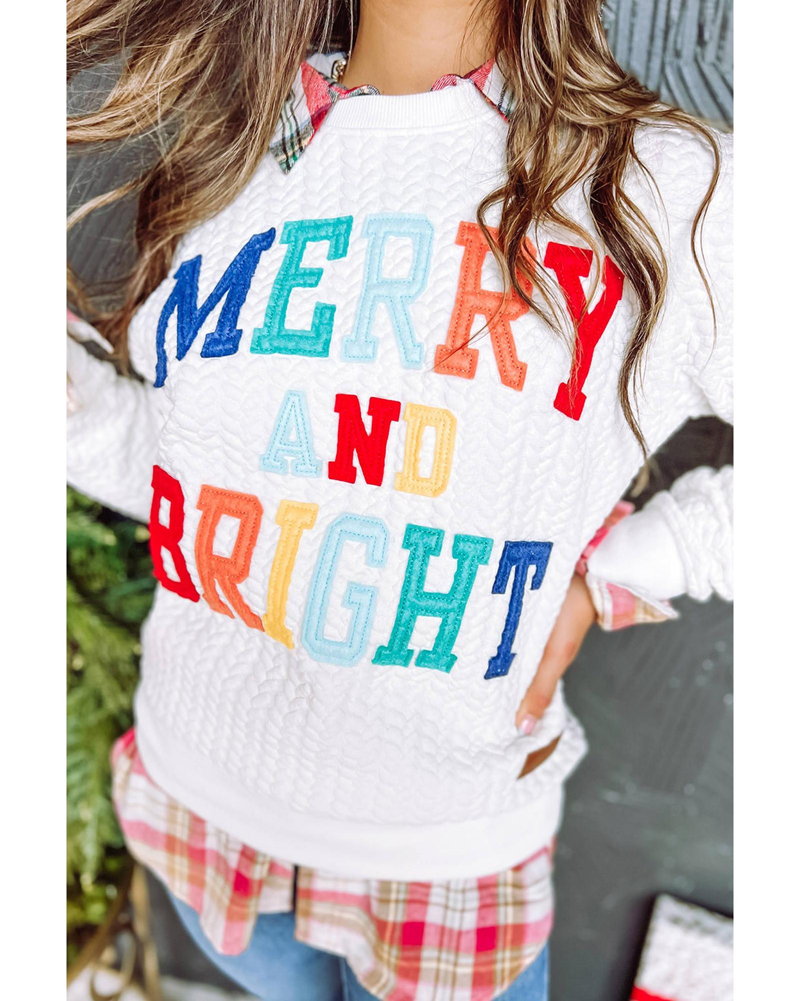 Bright White Merry And Bright Cable Knit Pullover Sweatshirt - L