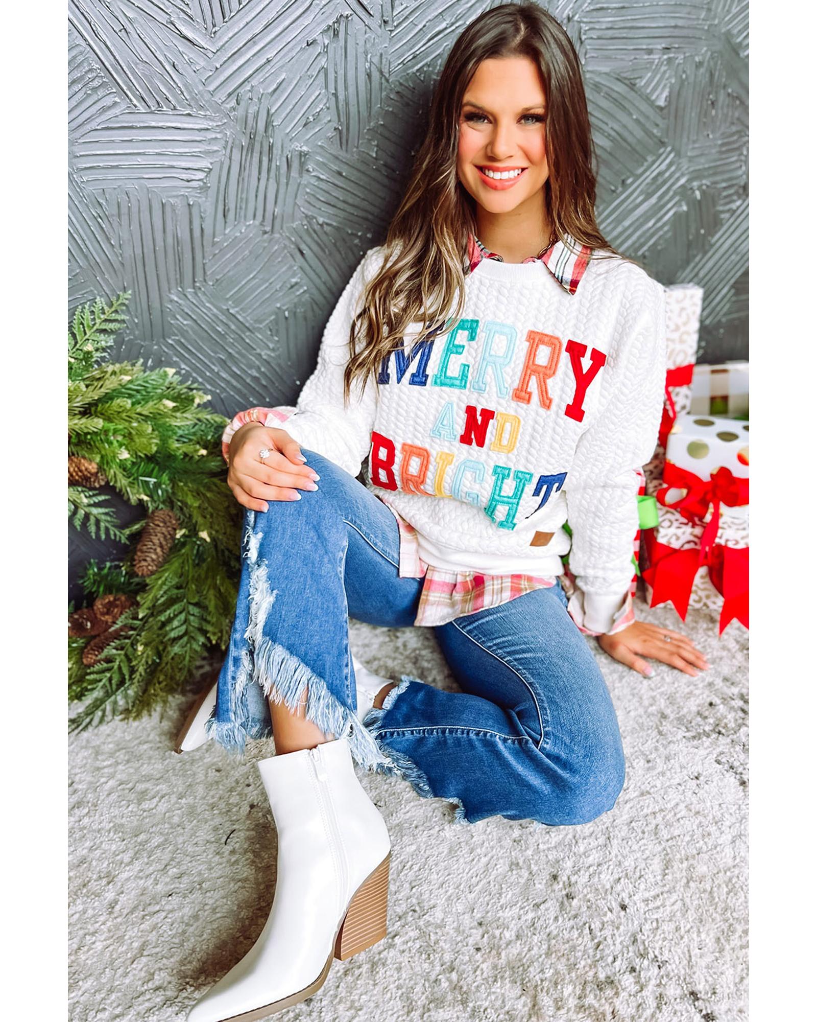Bright White Merry And Bright Cable Knit Pullover Sweatshirt - M