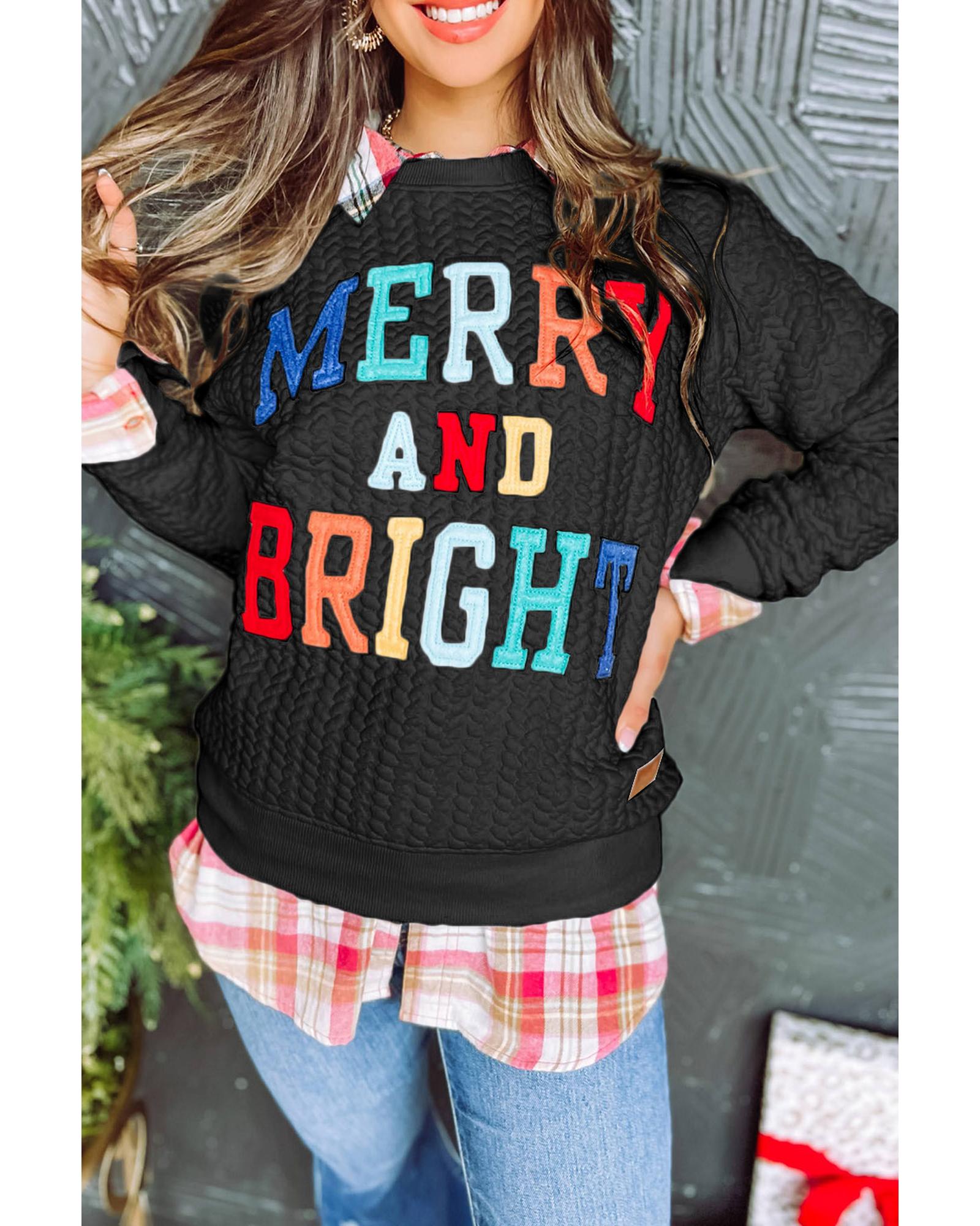 Black Merry And Bright Cable Knit Pullover Sweatshirt - L