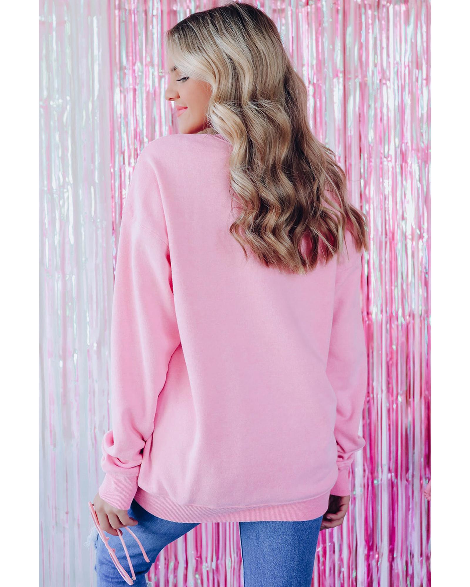 Peach Blossom Merry Every Thing Glitter Slogan Sweatshirt - M