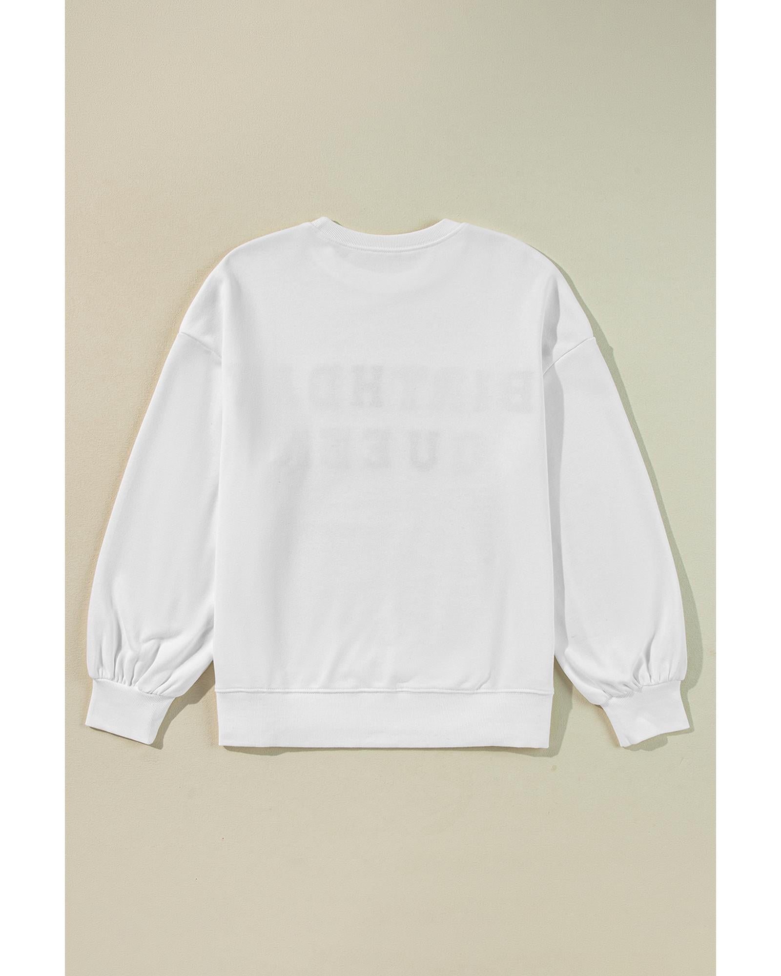 White BIRTHDAY QUEEN Graphic Balloon Sleeve Sweatshirt - M