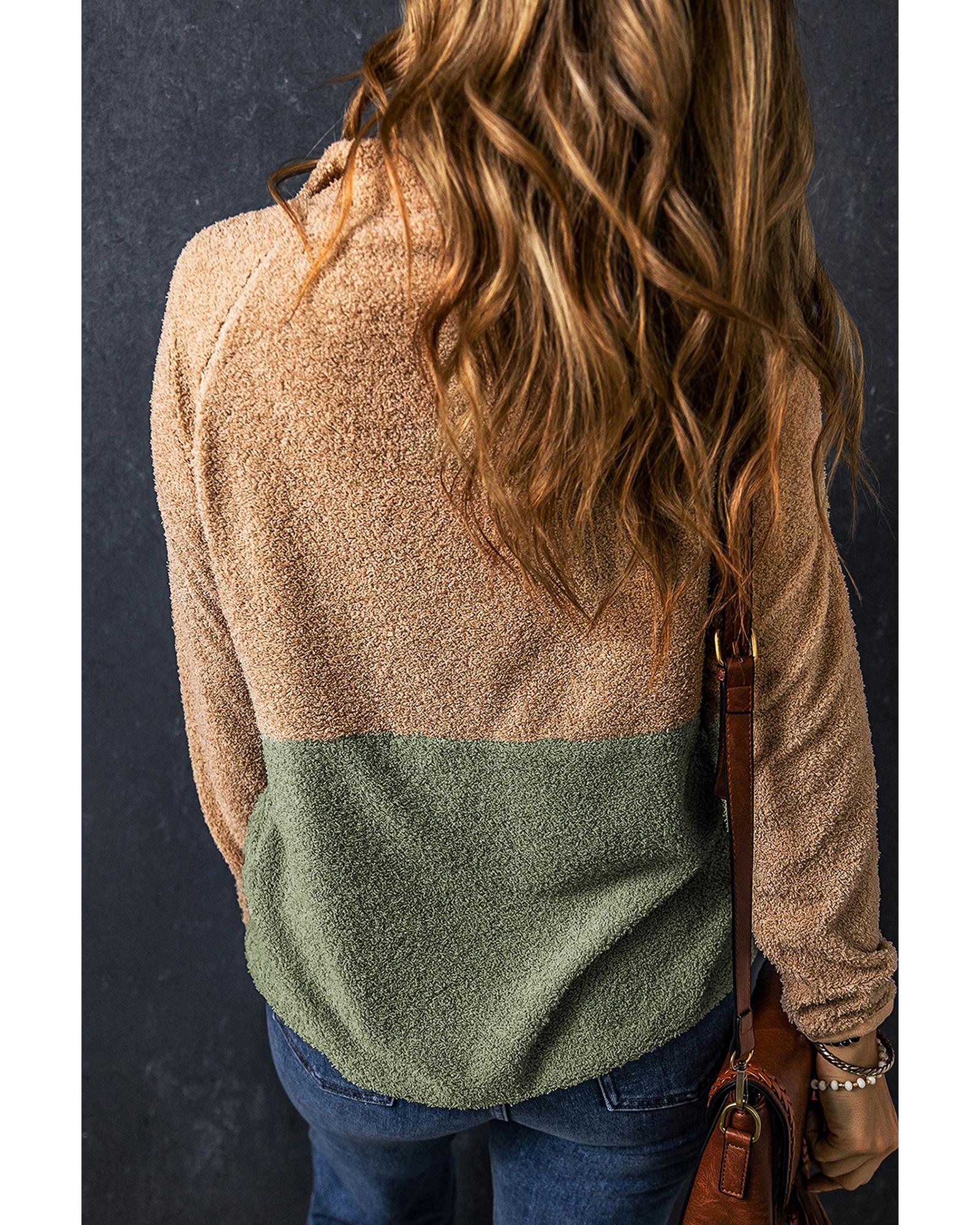 Smoke Gray Two Tones Color Block Half Zip Fleece Sweatshirt - M