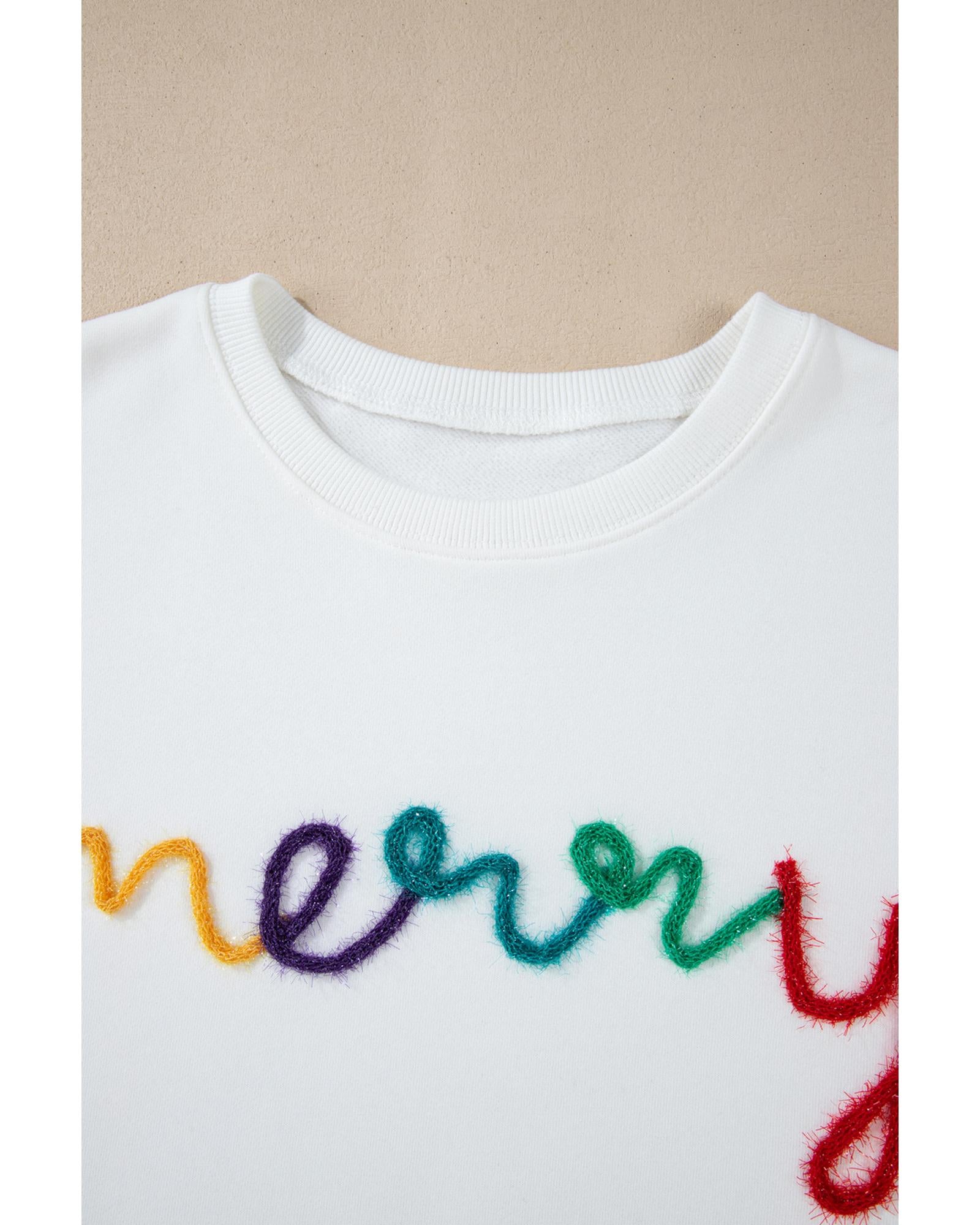 White MERRY Graphic Pullover Sweatshirt - M