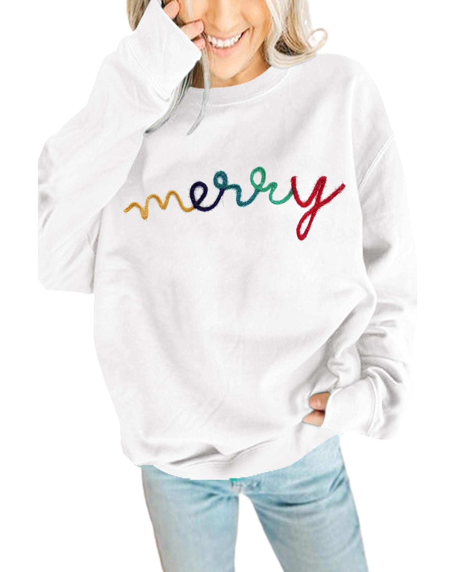 White MERRY Graphic Pullover Sweatshirt - XL