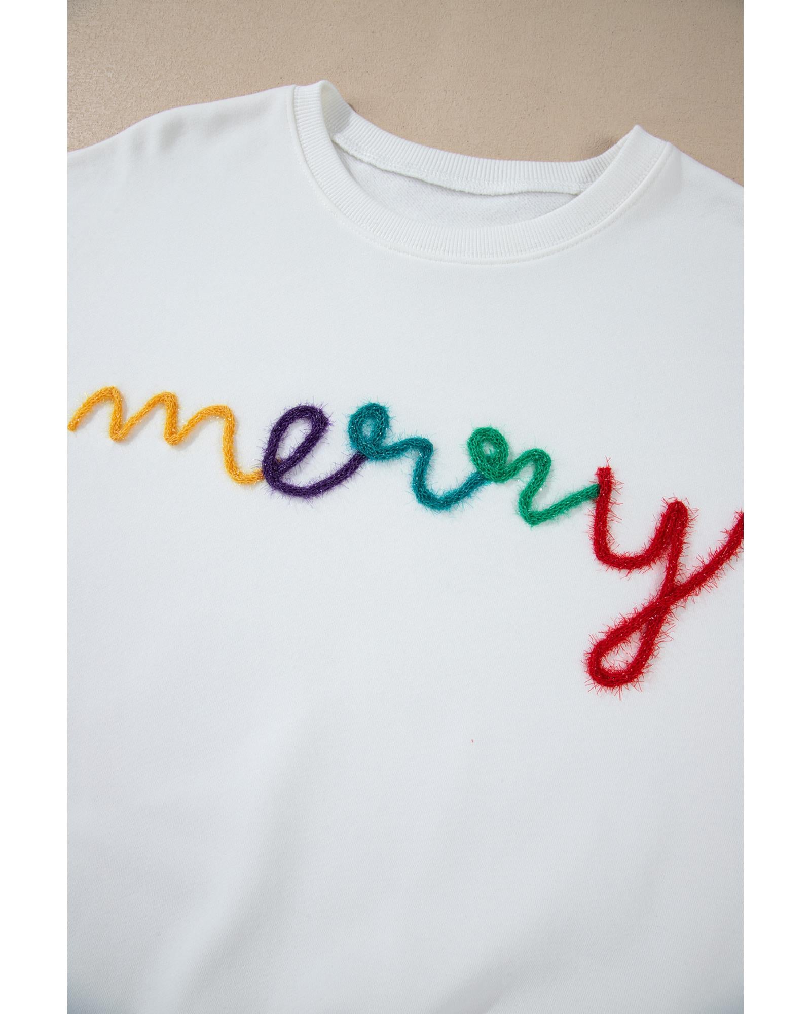 White MERRY Graphic Pullover Sweatshirt - XL