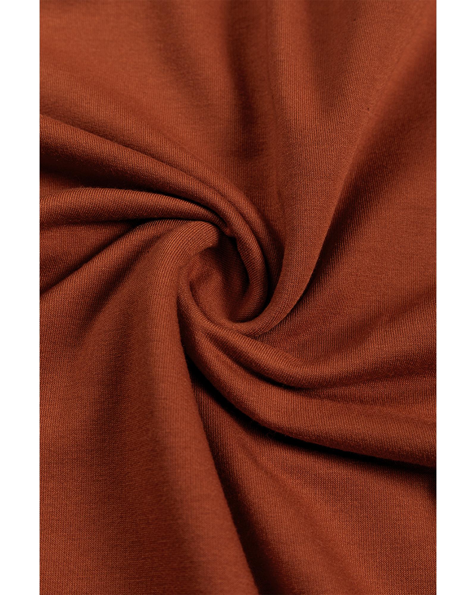 Chestnut V Neck Kangaroo Pocket Oversized Hoodie - L