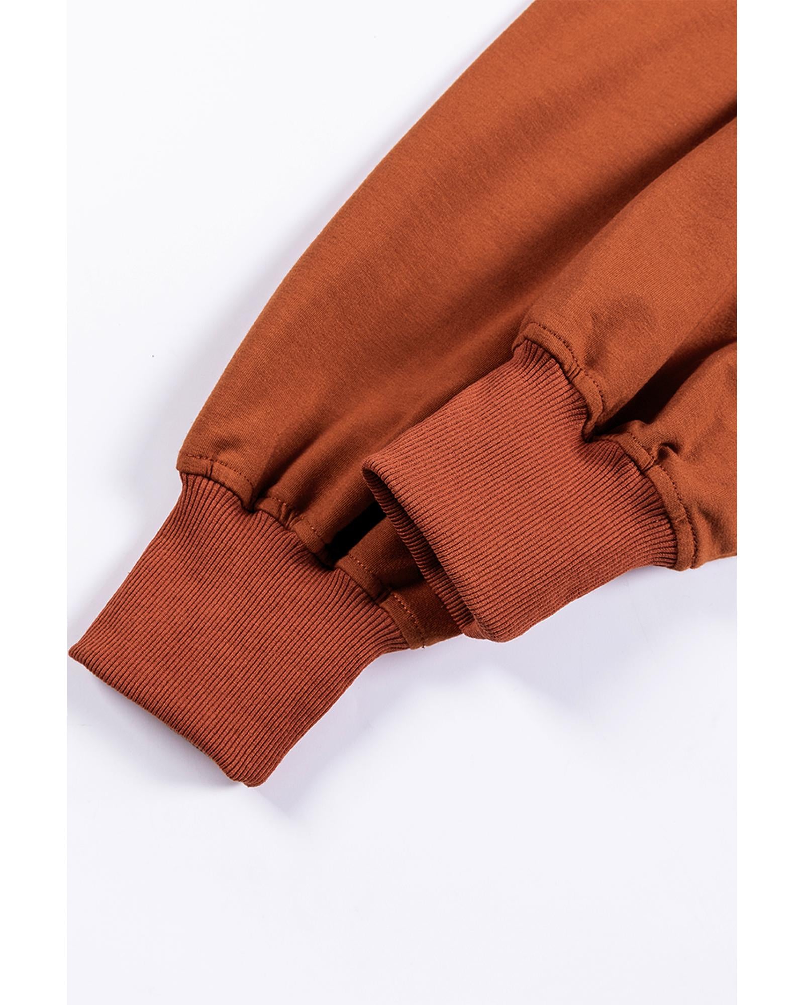 Chestnut V Neck Kangaroo Pocket Oversized Hoodie - L