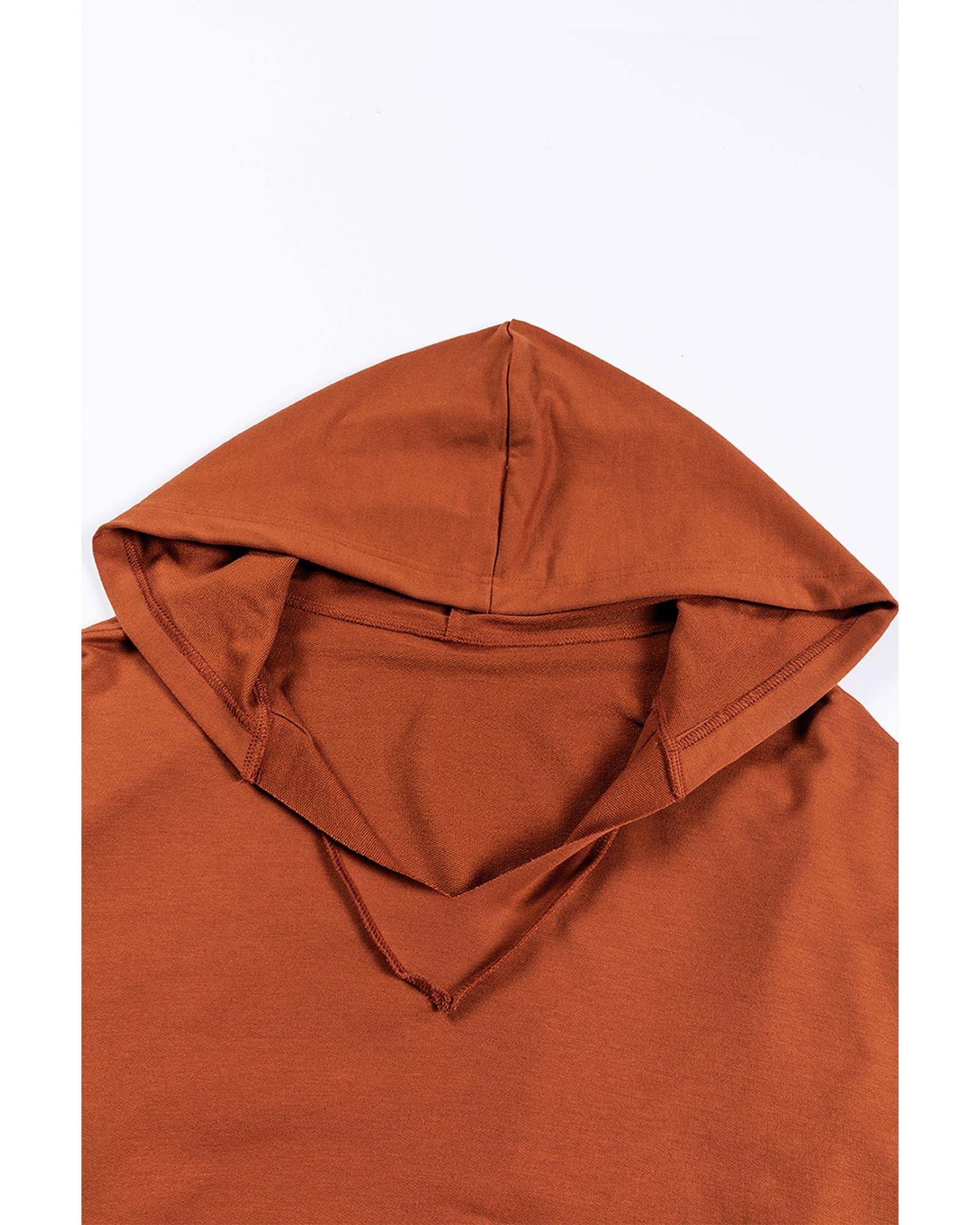 Chestnut V Neck Kangaroo Pocket Oversized Hoodie - L