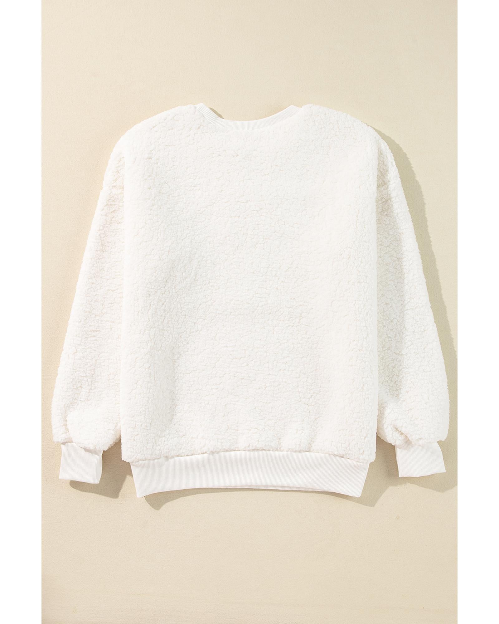 White Christmas MERRY & Bright Chenille Graphic Sherpa Sweatshirt - 2XL