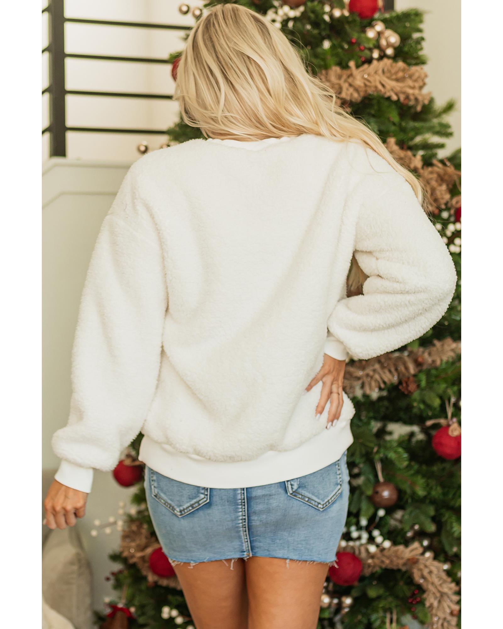 White Christmas MERRY & Bright Chenille Graphic Sherpa Sweatshirt - M