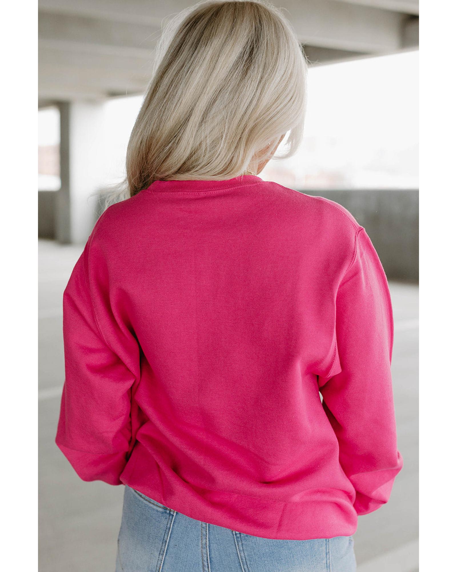 Strawberry Pink Cow & Sequin Double Heart Patch Graphic Sweatshirt - L