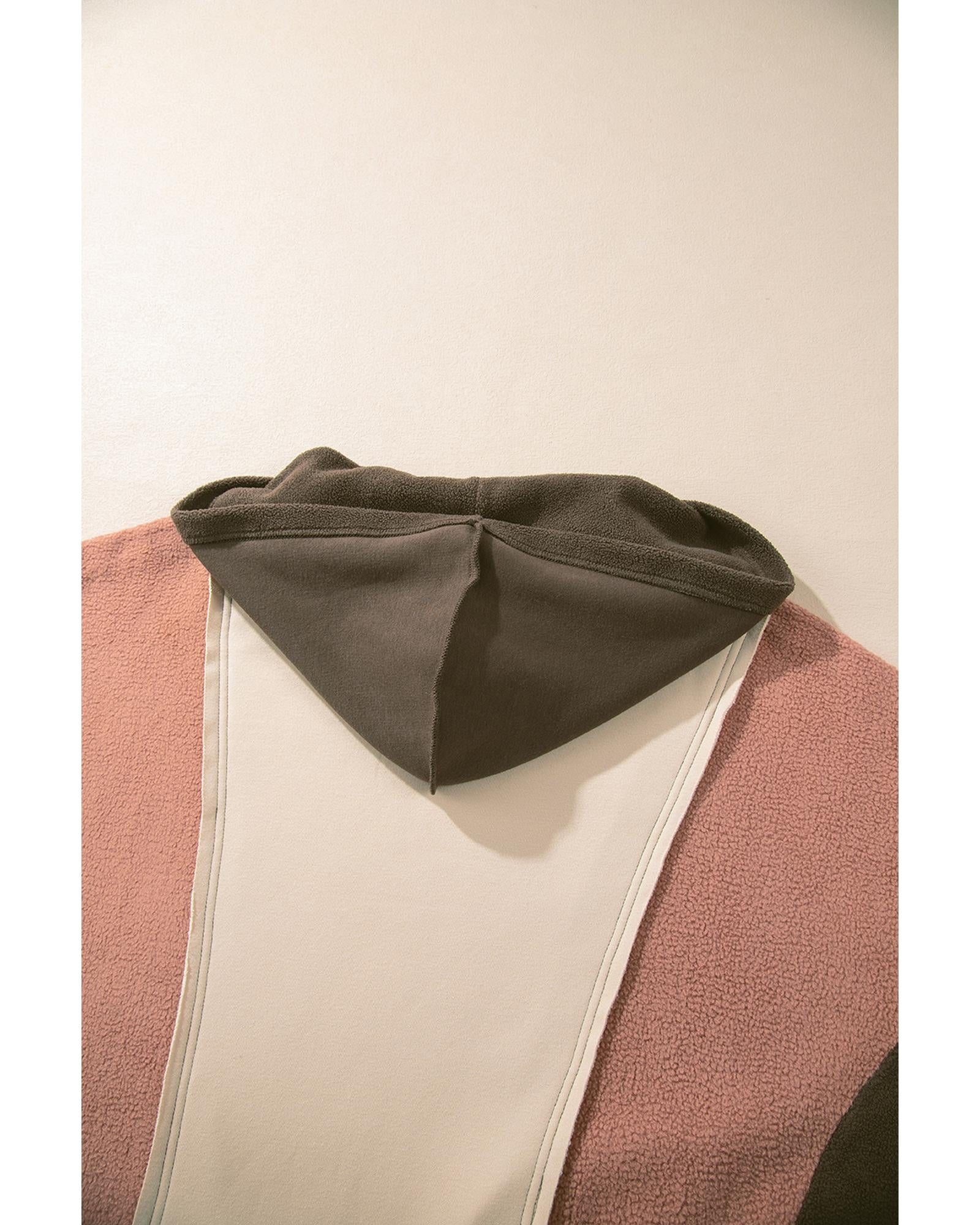 Beige Oversized Color Block Patchwork High Low Hoodie - XL