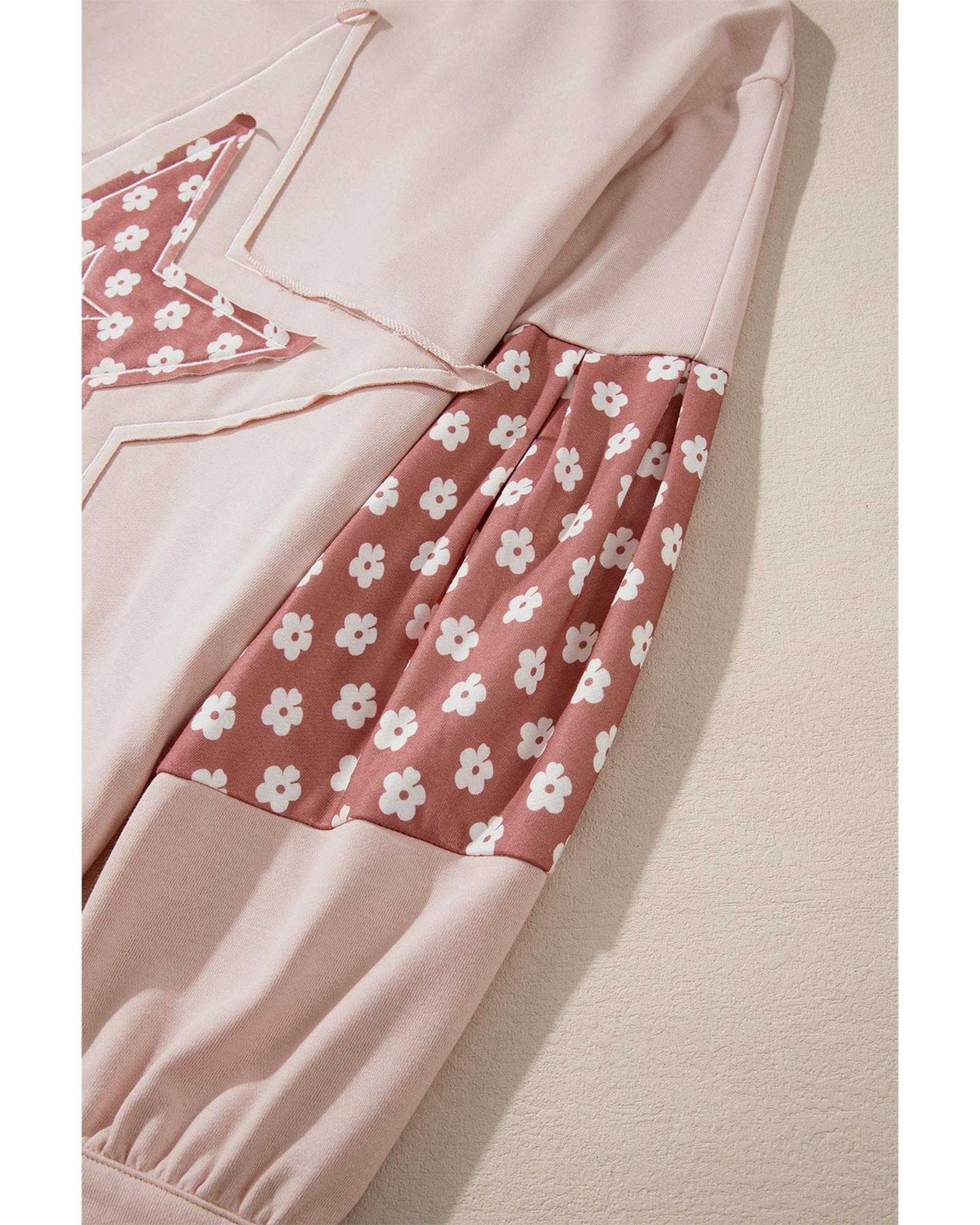 Delicacy Floral Patchwork Star Pattern Drawstring Hoodie - L